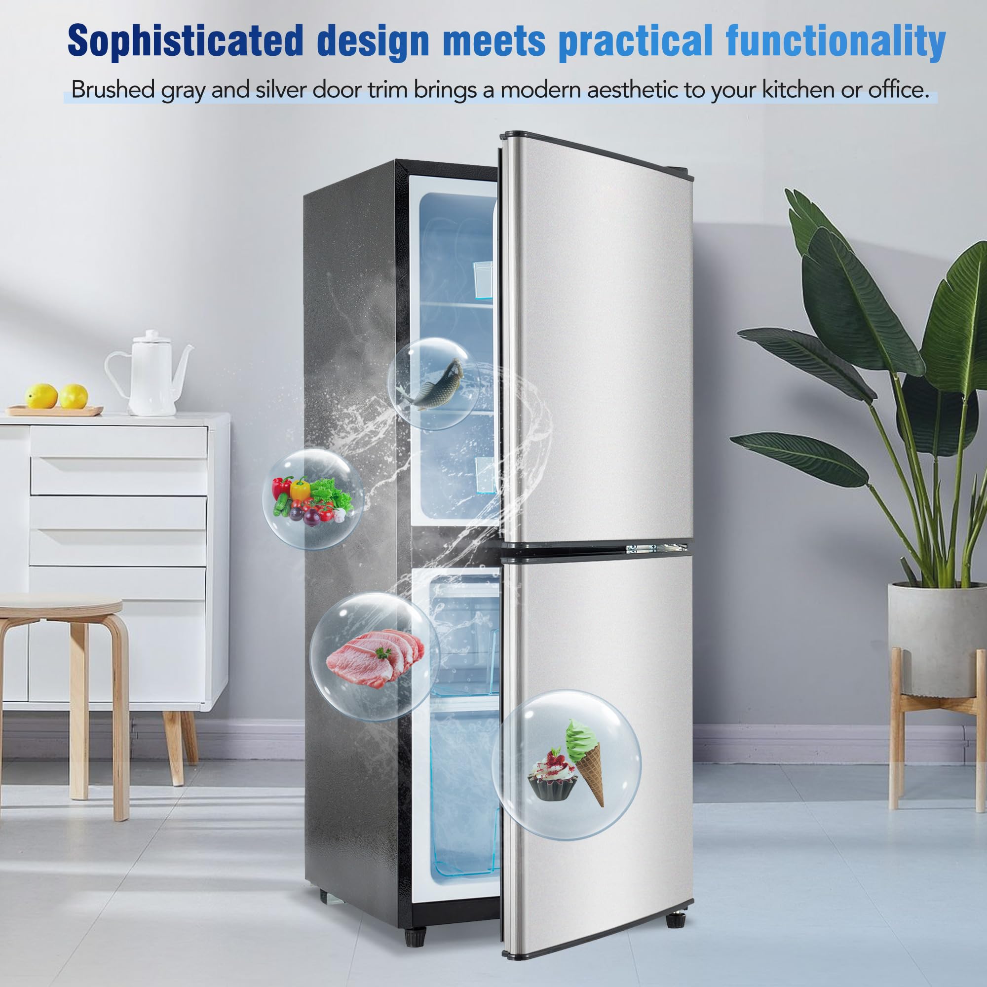 Axutl Small Refrigerator With Freezer Mini Fridge 4.0 Cu.Ft Compact Small For Bedroom Dorm RV Apartment 2-Door Design Silver… on Fridge.com - View 5