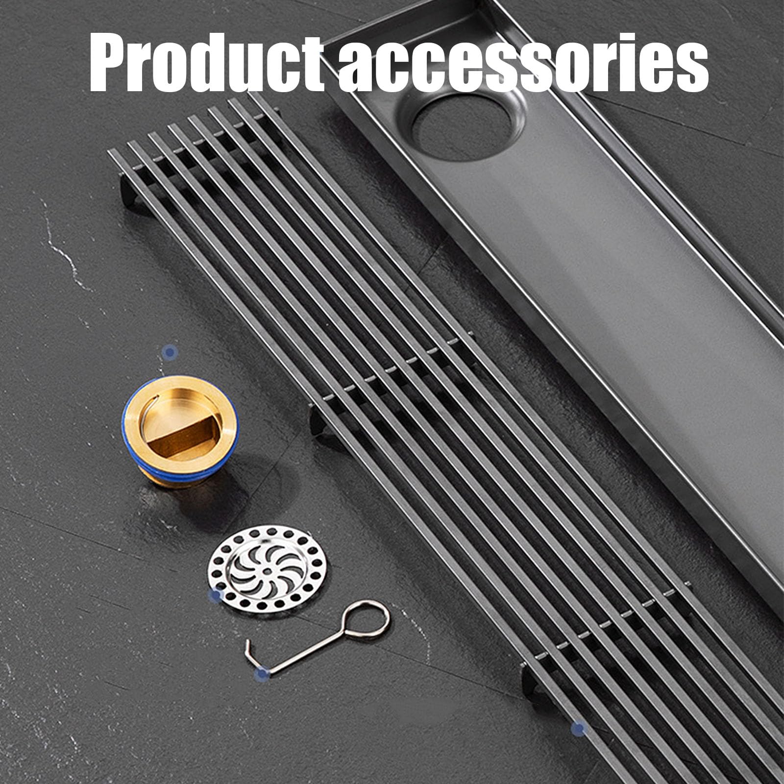 Caniveau De Douche Siphonné,Drain De Douche Rectangulaire avec Grille Couvercle,Acier INOX Bonde Douche Sortie Verticale,Side Drainage,8 * 100cm