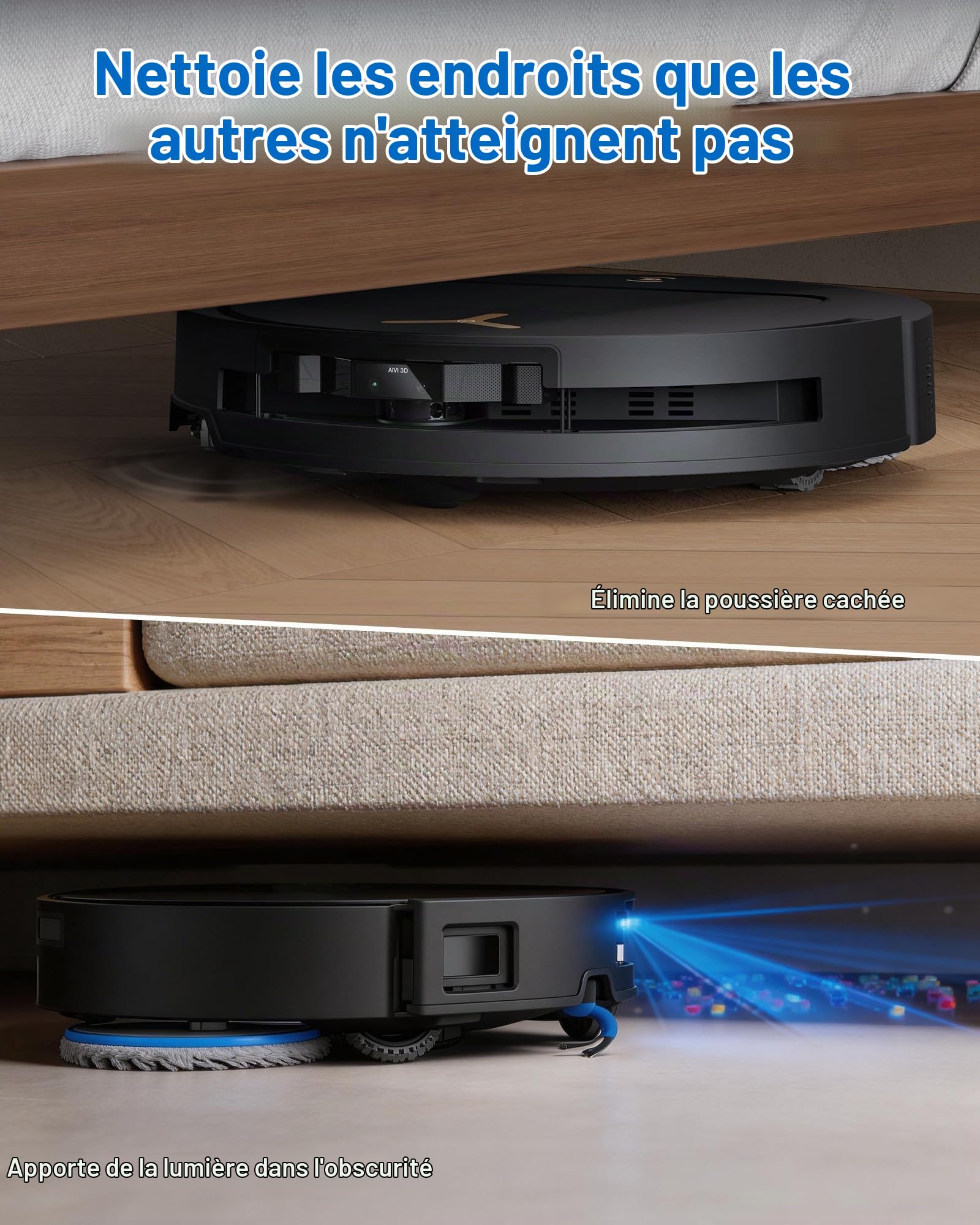 ECOVACS DEEBOT T50 Pro Omni Gen3 Aspirateur Robot Laveur Care Kit, Brosse latéral et Patin Extensibles, 25000 Pa, AIVI 3D 3.0, Ajout Auto Solution, Lavage 75°C, Séchage air Chaud, Ultra-Fin 81mm, Noir