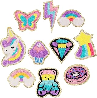 Winrase 10pcs Chenille Colorful Bear Iron on Patches Embroidered Motif Applique Deco Sew on Patches Rainbow Patches for DIY Clothes, Dress, Jeans, Caps, Arts Craft Sew Making (Colorful Chenille 10pcs)