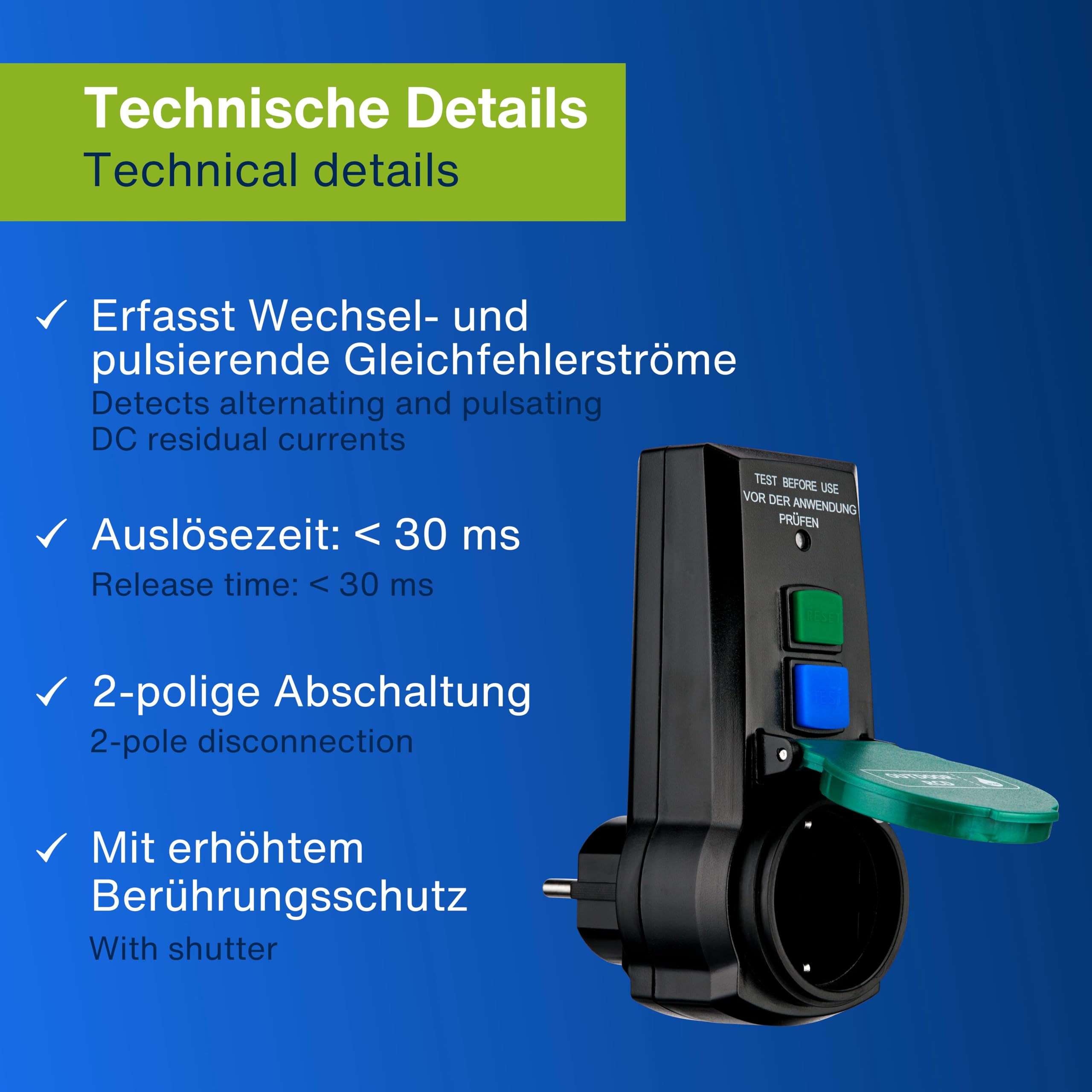 REV 0515494555 Enchufe DI, disyuntor, tiempo de activación 30 ms, 3600 W, negro