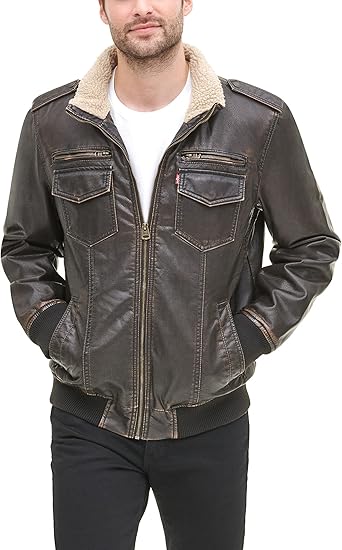 Men's levi's faux leather sherpa lined aviator bomber jacket Clearance