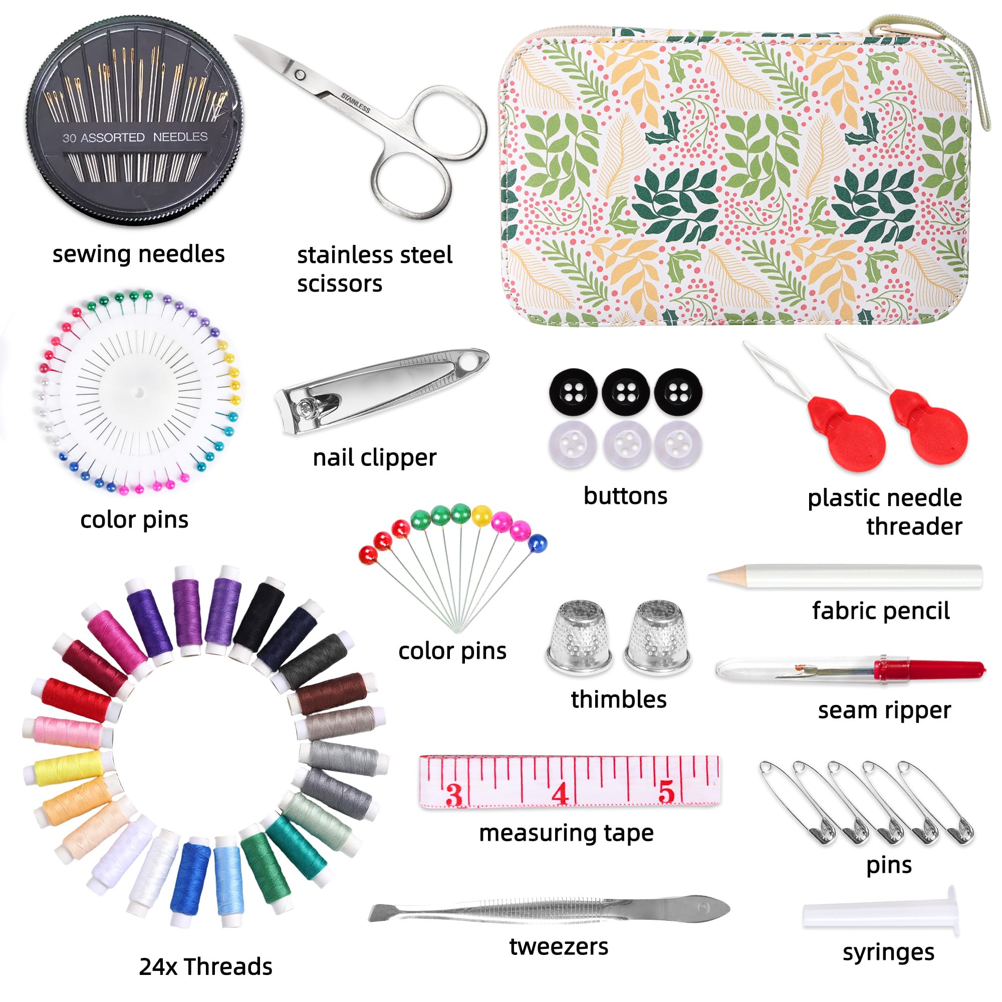 Sewing Kit with Leaf Case, Complete Threads and Needles Set, Basic Sewing Accessories 24Pcs Thread Spool for Adults DIY, Home - Image 4