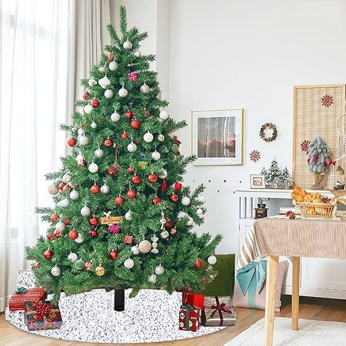 Miniatura 2 de Falda de árbol de Navidad de lentejuelas de 46 pulgadas, tapete de terciopelo blanco para el suelo, falda de árbol brillante para Halloween,