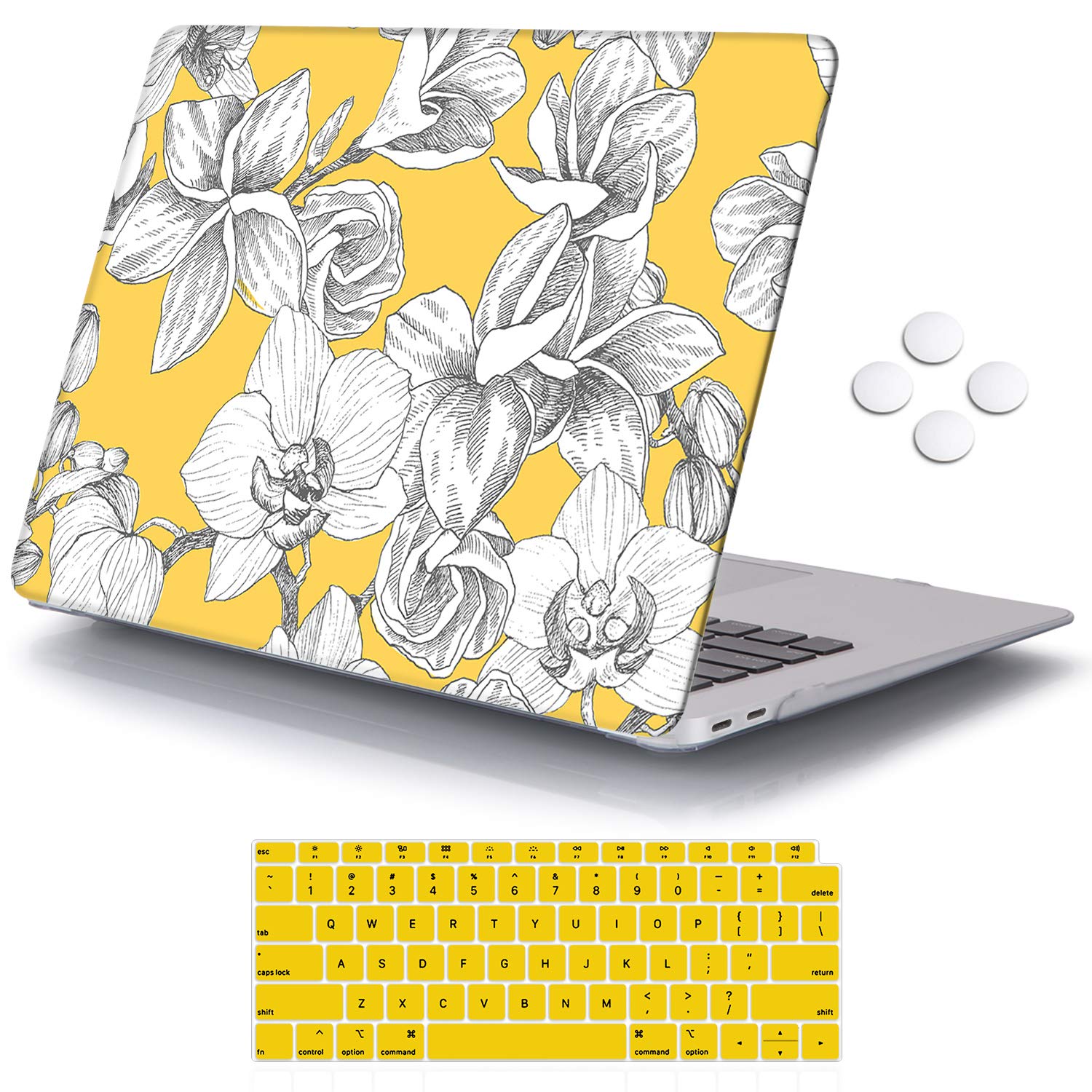 iCasso MacBook Air 13 inch Case 2018-2020 Release A2337M1/A2178/A1932 with Touch ID Retina Display, Plastic Hard Shell Case and Keyboard Cover Compatible Newest MacBook Air 13'' - Yellow Flowers