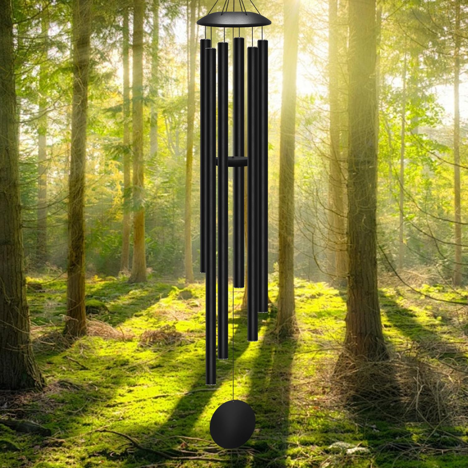 66" extra large wind chimes for outside deep tone, 6 thick and bold aluminum tubes tuned relaxing melody wind chime, big wind chimes for garden patio decor, great gift idea for mother's day (black)