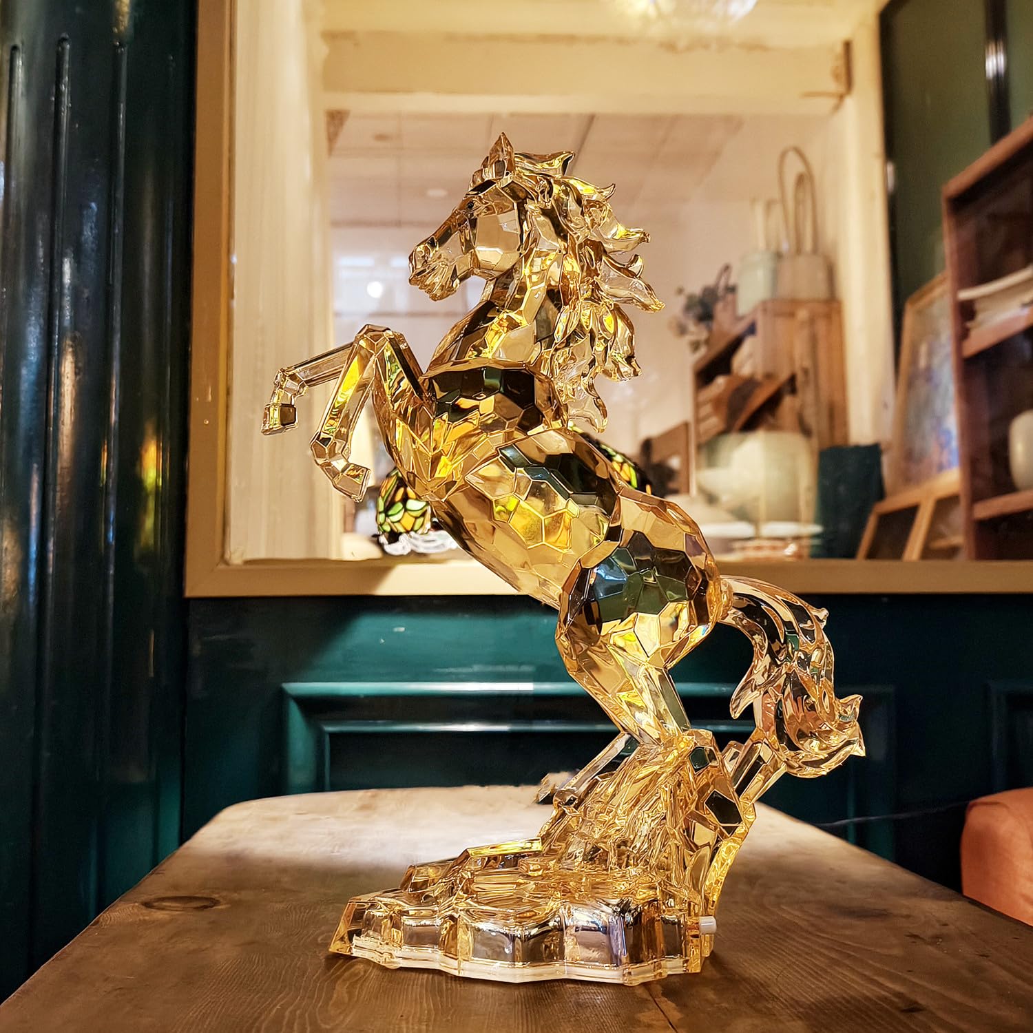 Figura de caballo acrílico grande de 43 cm de alto, figura de caballo de cristal chino Feng Shui, estatua de caballo, escultura de caballo, figura coleccionable para decoración de mesa de