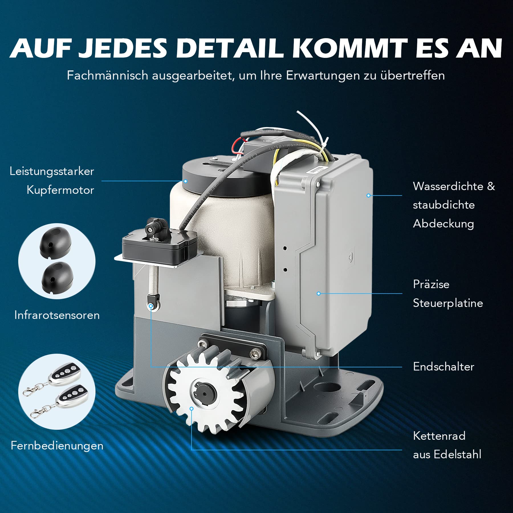 CO-Z Schiebetorantrieb Set bis 600 kg Hoftorantrieb 280w Garagentorantrieb mit 2 Fernbedienung Toröffner mit 12 Nylonzahnstangen Automatic Sliding Gate Opener AC