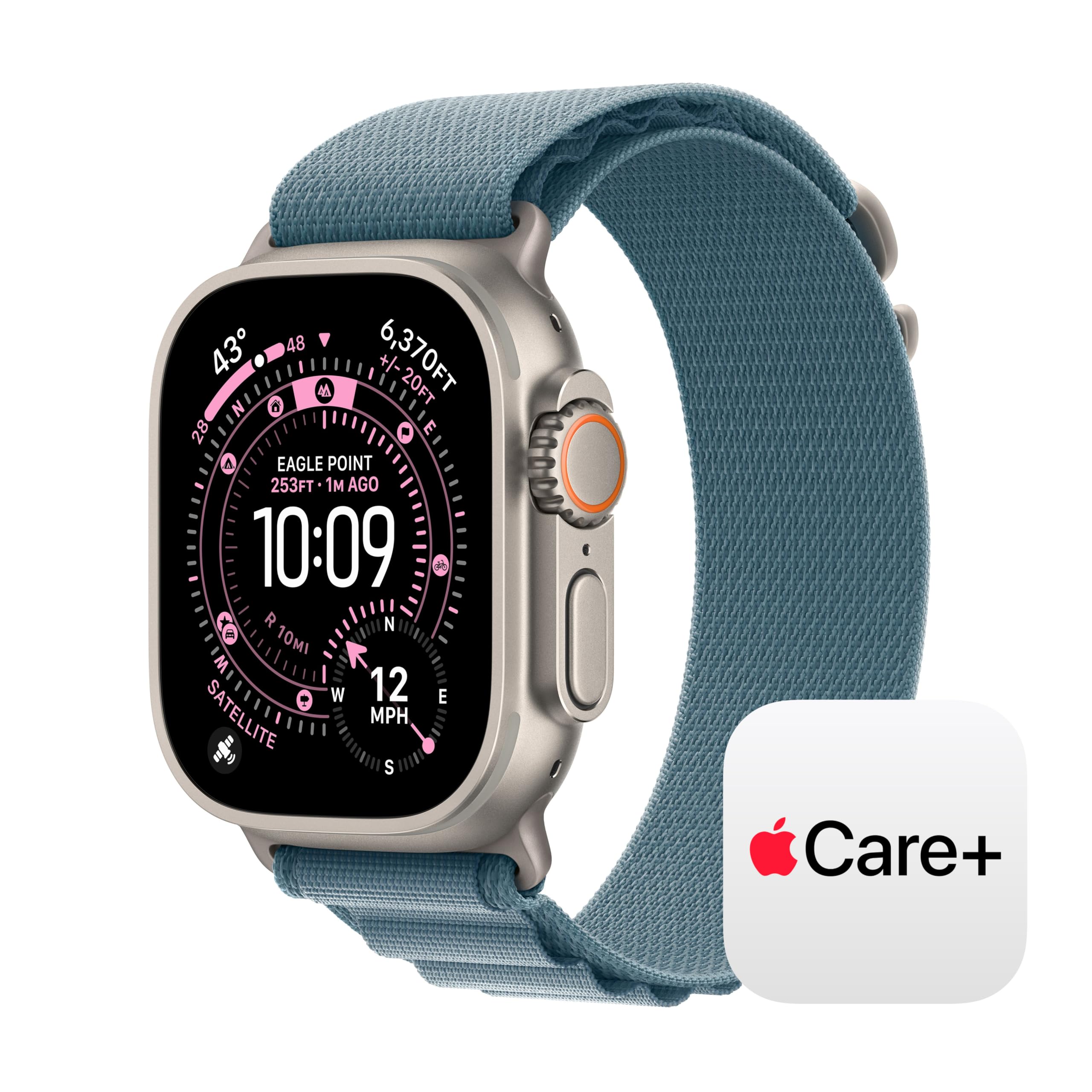 Apple Watch Ultra 3 [GPS + Cellular 49mm] Running &amp; Multisport Smartwatch w/ Rugged Titanium Case w/ Light Blue Alpine Loop - M w/ AppleCare+ (2 years)