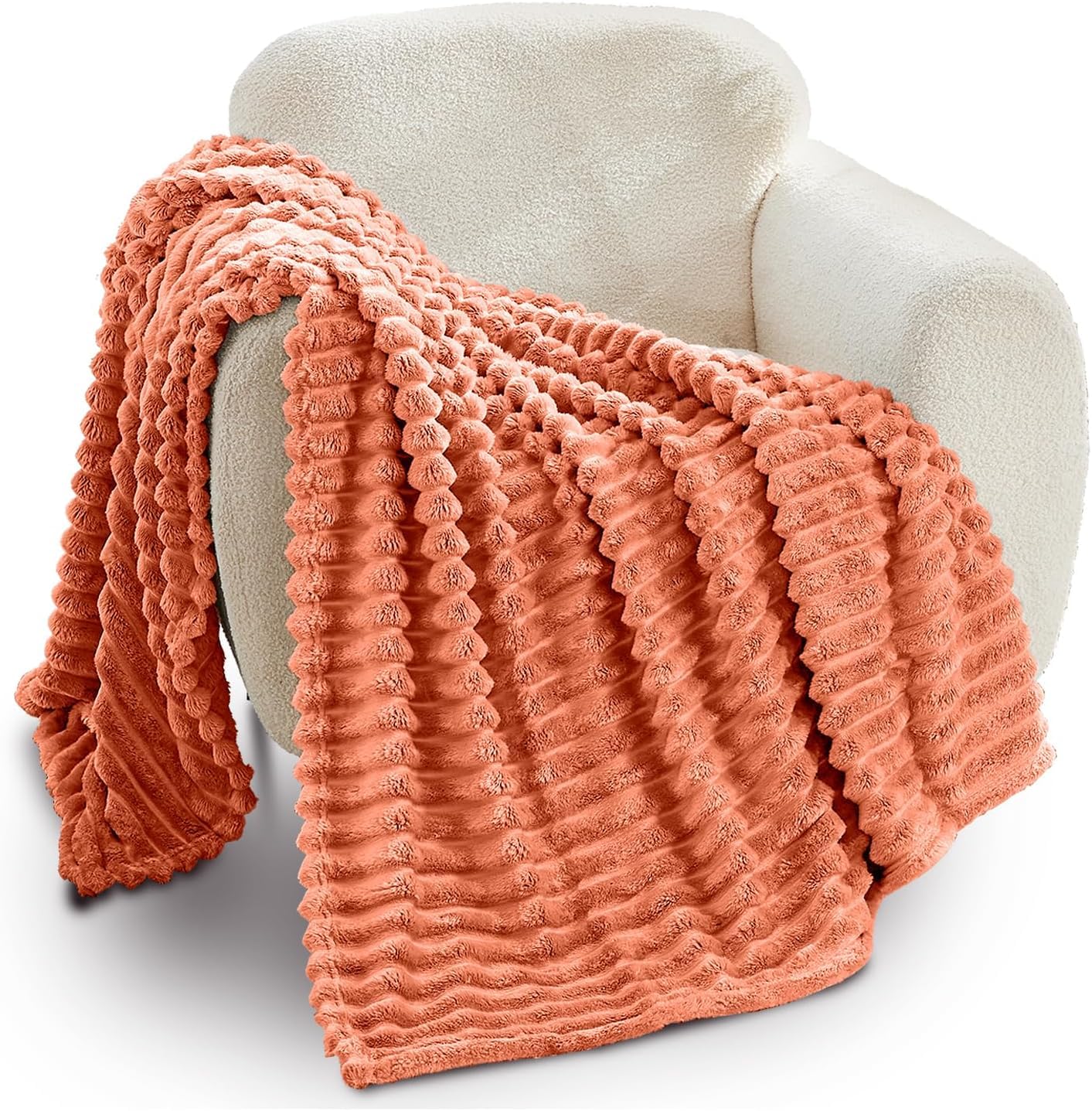 GAVENO CAVAILIA Osum Ribbed Throw - Burnt Orange - 200cm x 240cm - Polyester