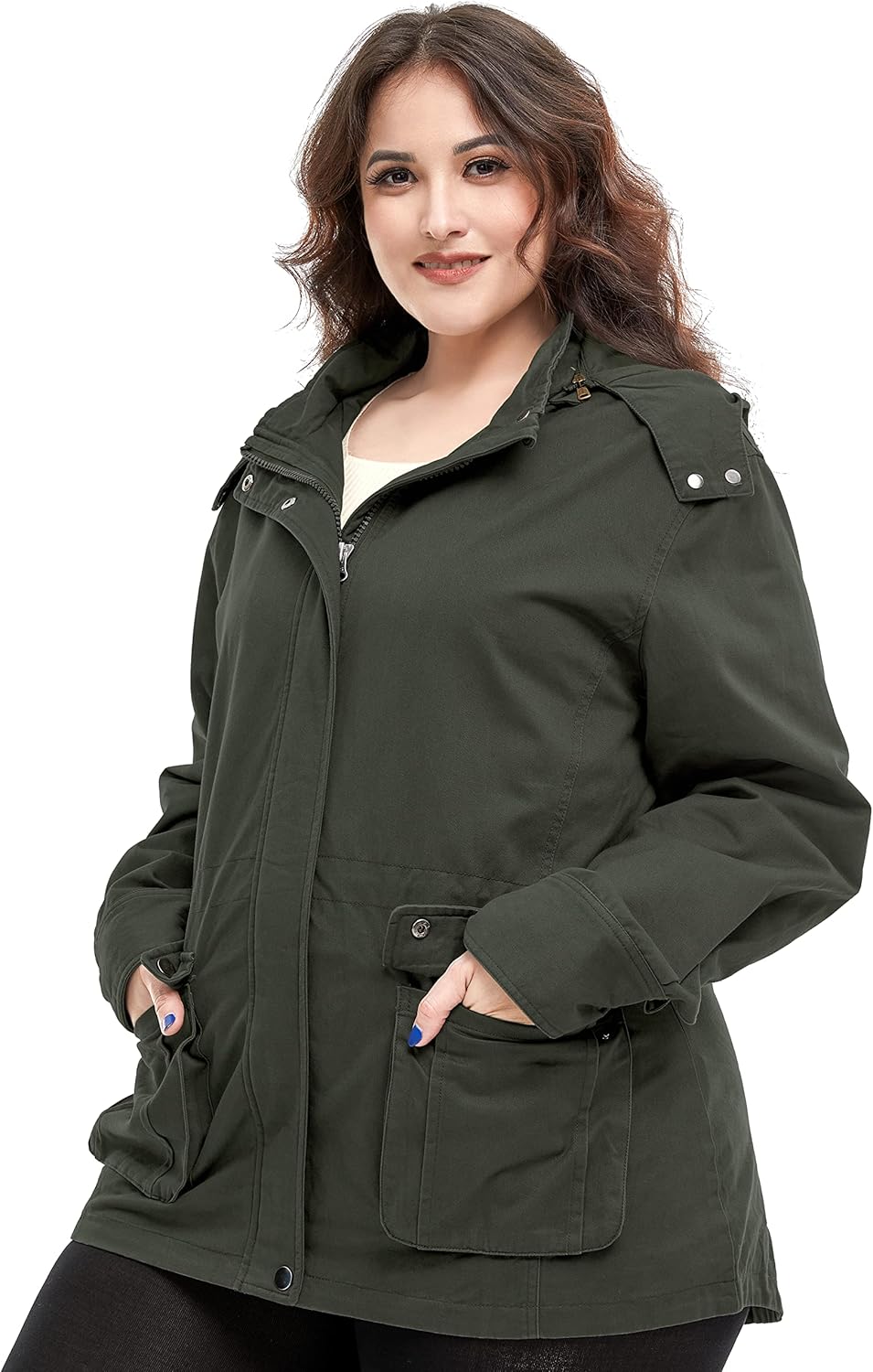 Soularge Women's Plus Size Military Cotton Jacket with Detachable Hood - Image 4