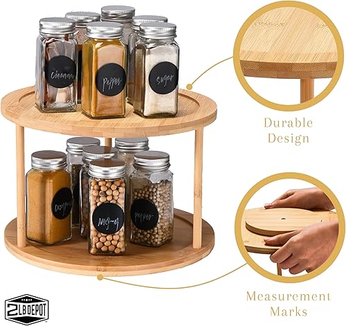 Miniatura 5 de Plato giratorio de bambú Lazy Susan para especias (10 pulgadas) Organizador de especias de 2 niveles para armarios de cocina, almacenamiento de