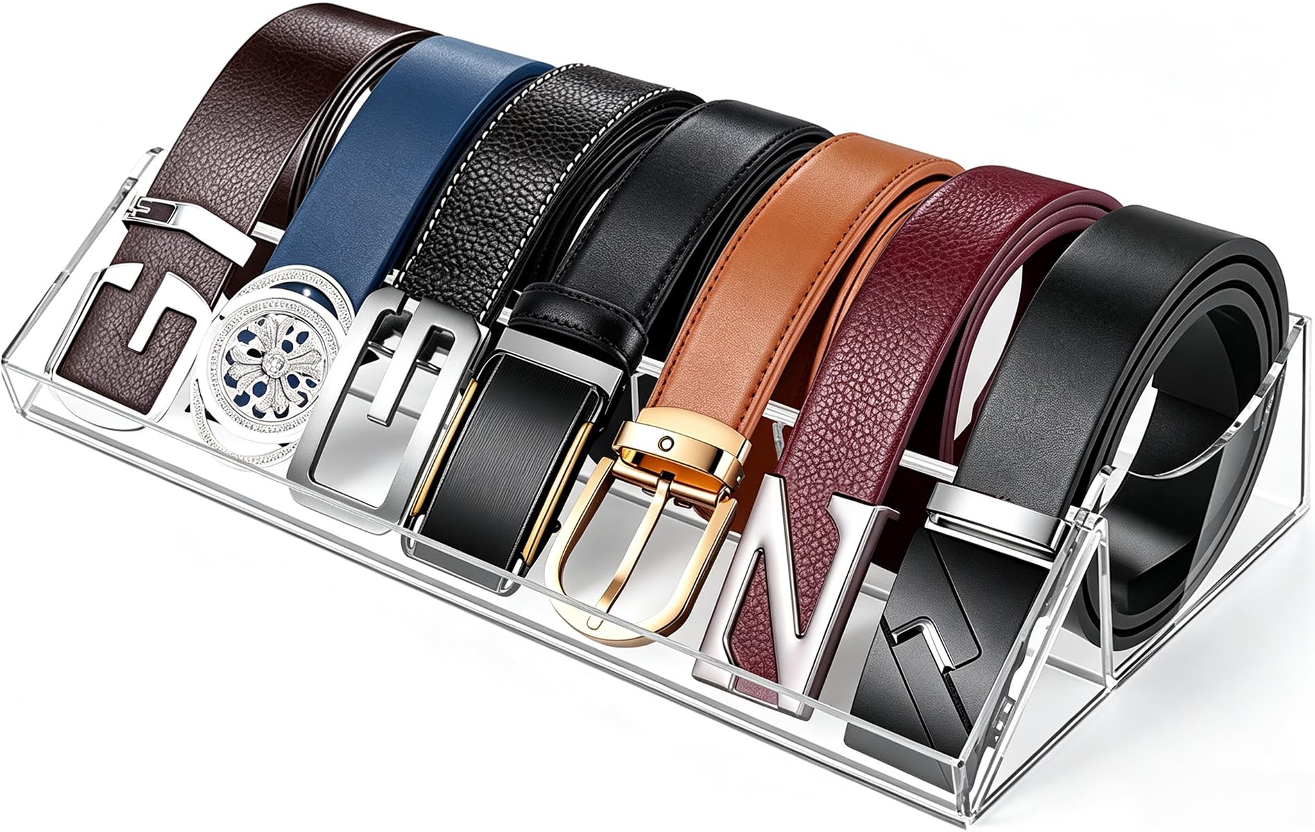 ohbien Acrylic Belt Organizer, 7 Compartments U Shape Belt Storage Holder