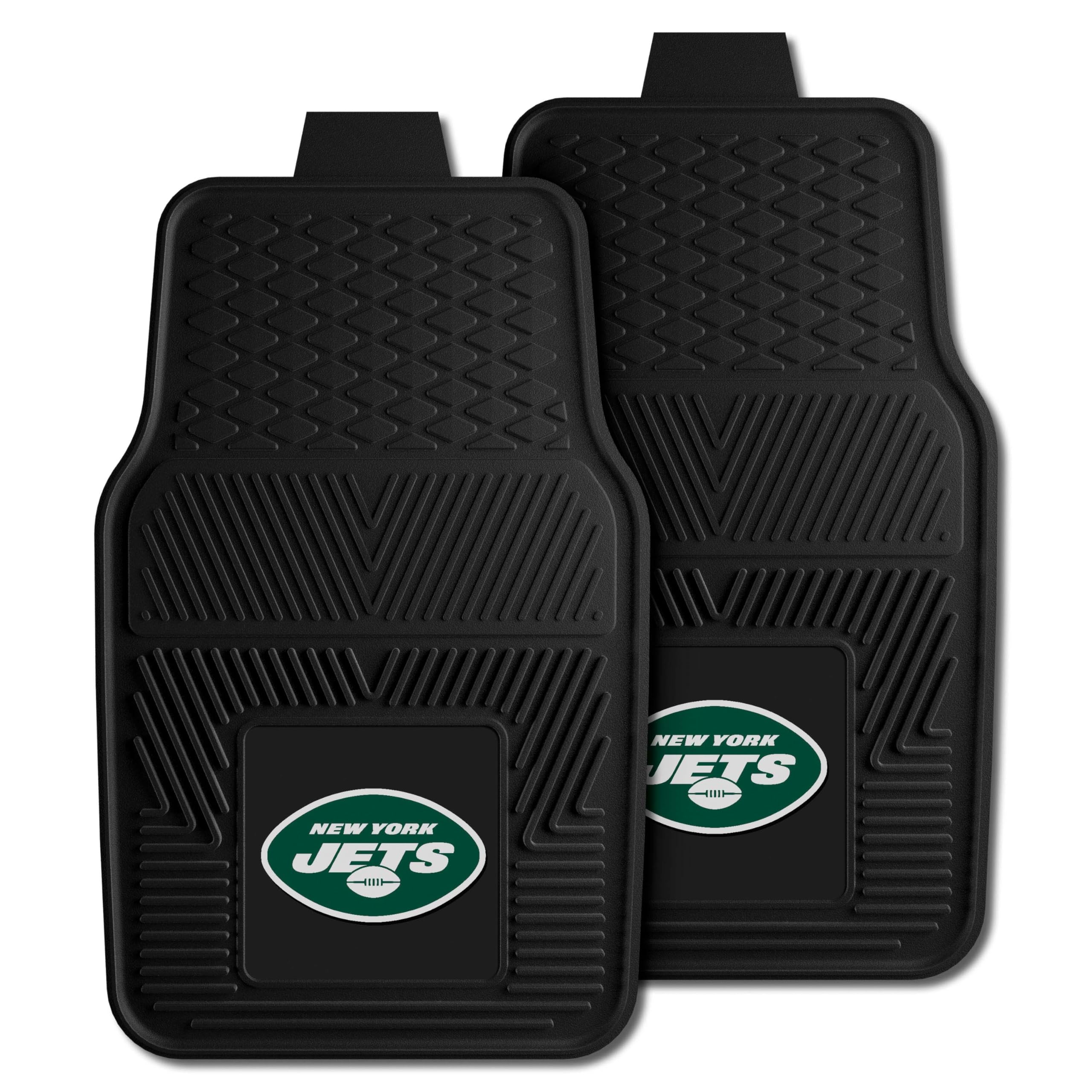 FANMATS 8773 New York Jets 2-Piece Heavy Duty Vinyl Car Mat Set, Front Row Floor Mats, All Weather Protection, Universal Fit, Deep Resevoir Design