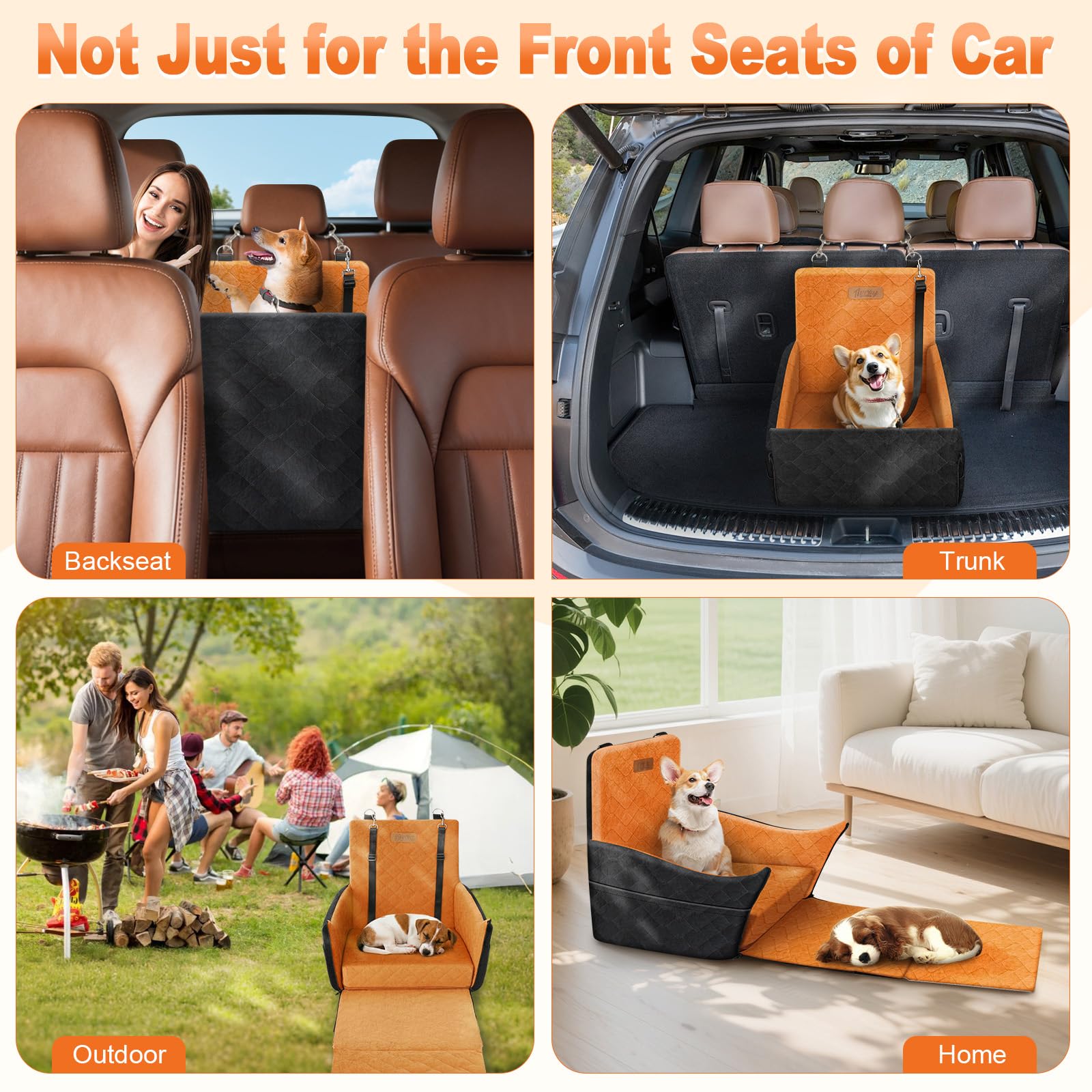 Erhöhter Hundesitz fürs Auto, Hunde Autositz für kleine & mittlere Hunde bis 16 kg, Abnehmbar & Waschbar, Stützschaum Hundesitz mit 2 Taschen & 3 Sicherheitsgurten, Schwarz +Braun