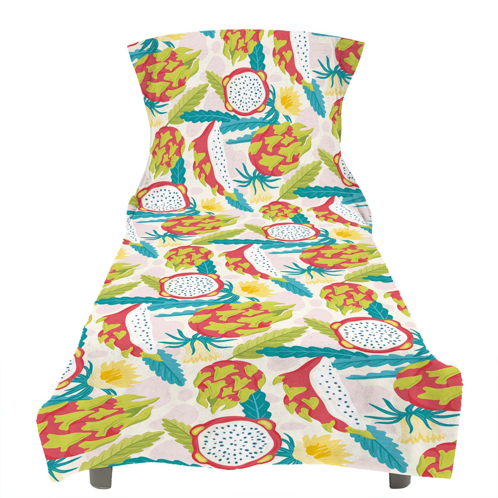 RRrawgff Beach Towel with Pockets for Loungers, Watermelon Pattern Beach Lounger Towel Beach Chair Cover Towel Fitted Sunbed Towel Sun Lounger Towels for Garden Pool Vacation (Dragon Fruit)