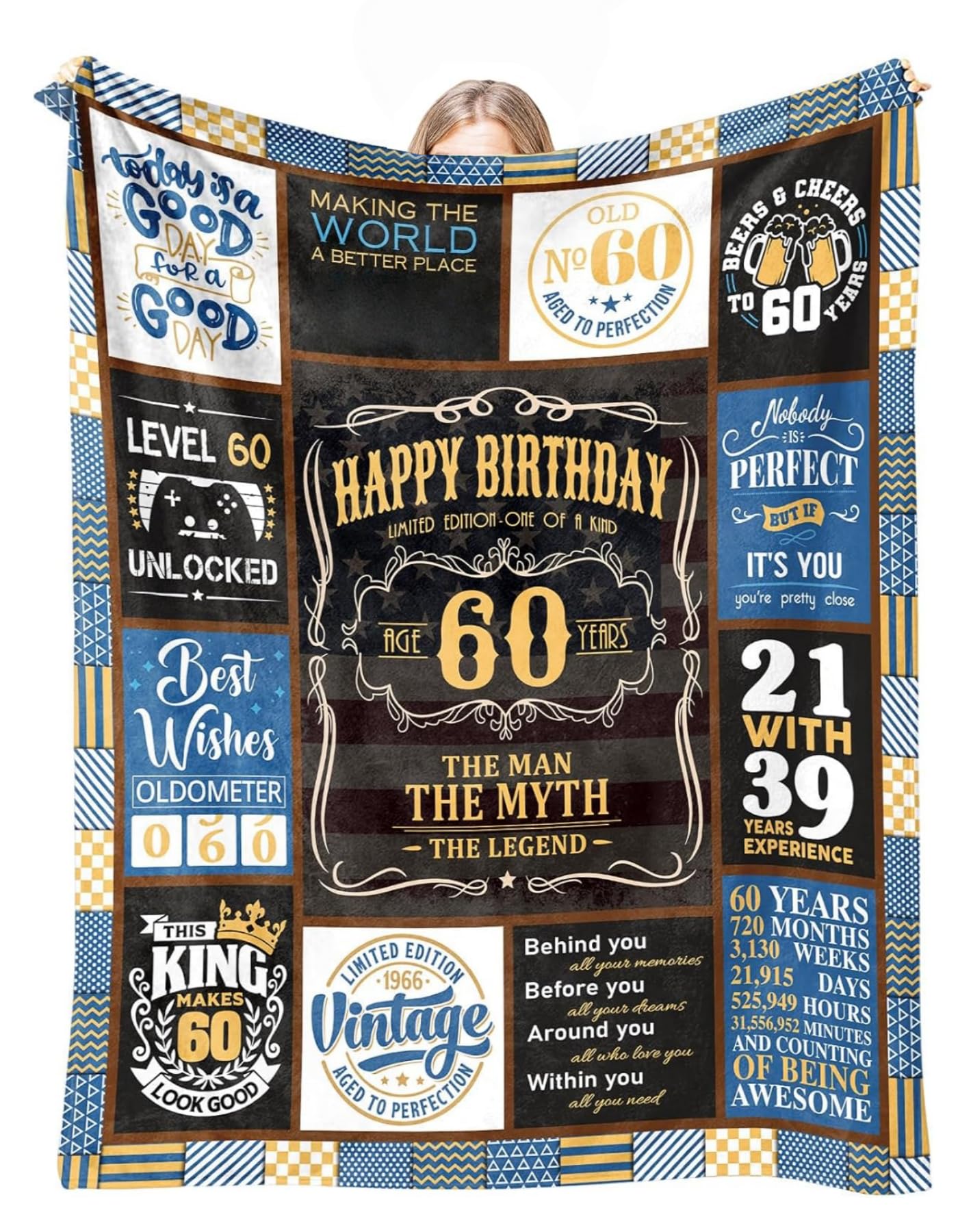 Cadeau d'anniversaire de 60 ans : couverture décorative et amusante pour fête d'homme