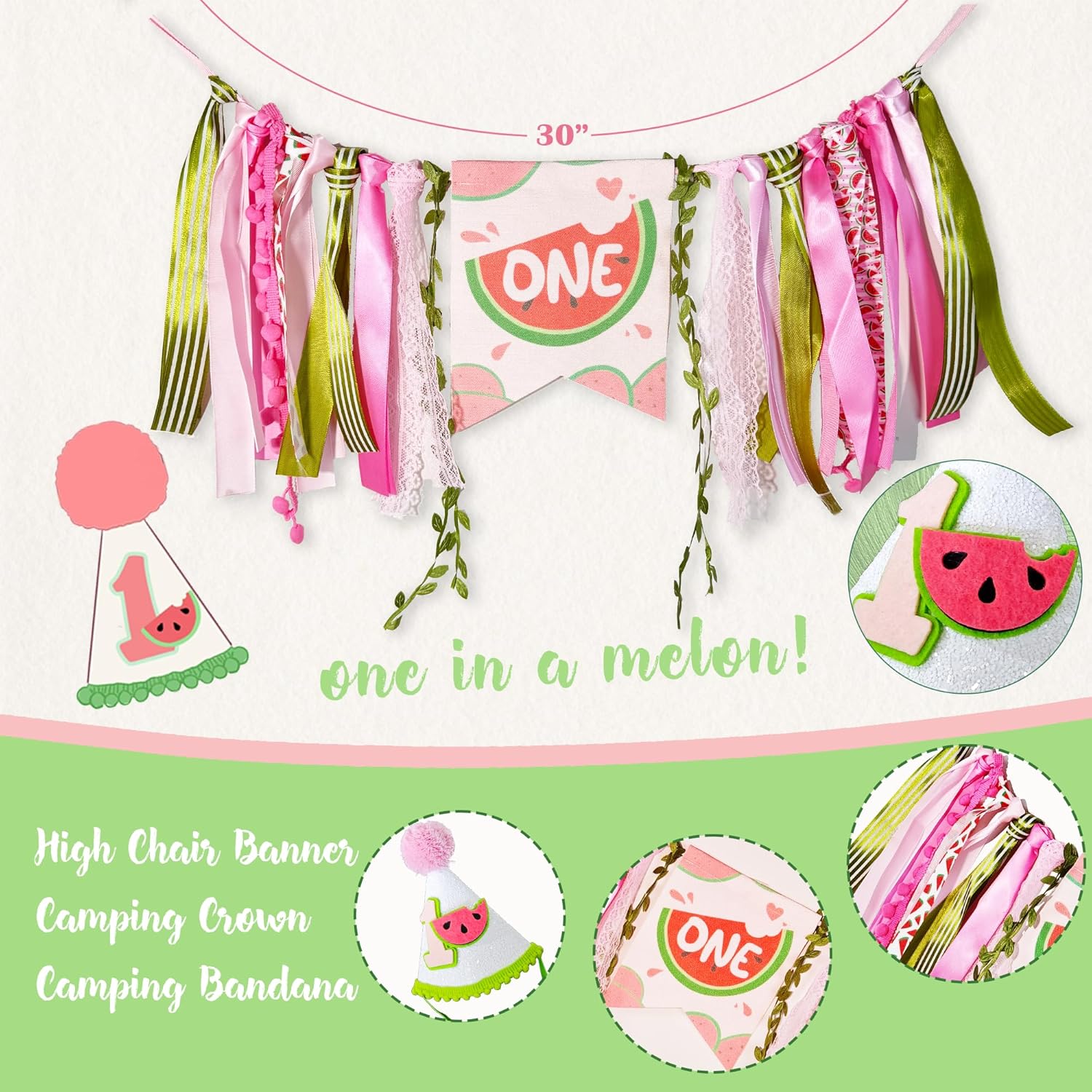 One In A Melon Birthday Decorations, Watermelon 1st Birthday Decorations, Summer Sweet Watermelon First Party Our Little Sweetie is One in A Melon for 1st Girl Party Pink Balloon Garland Crown Banner