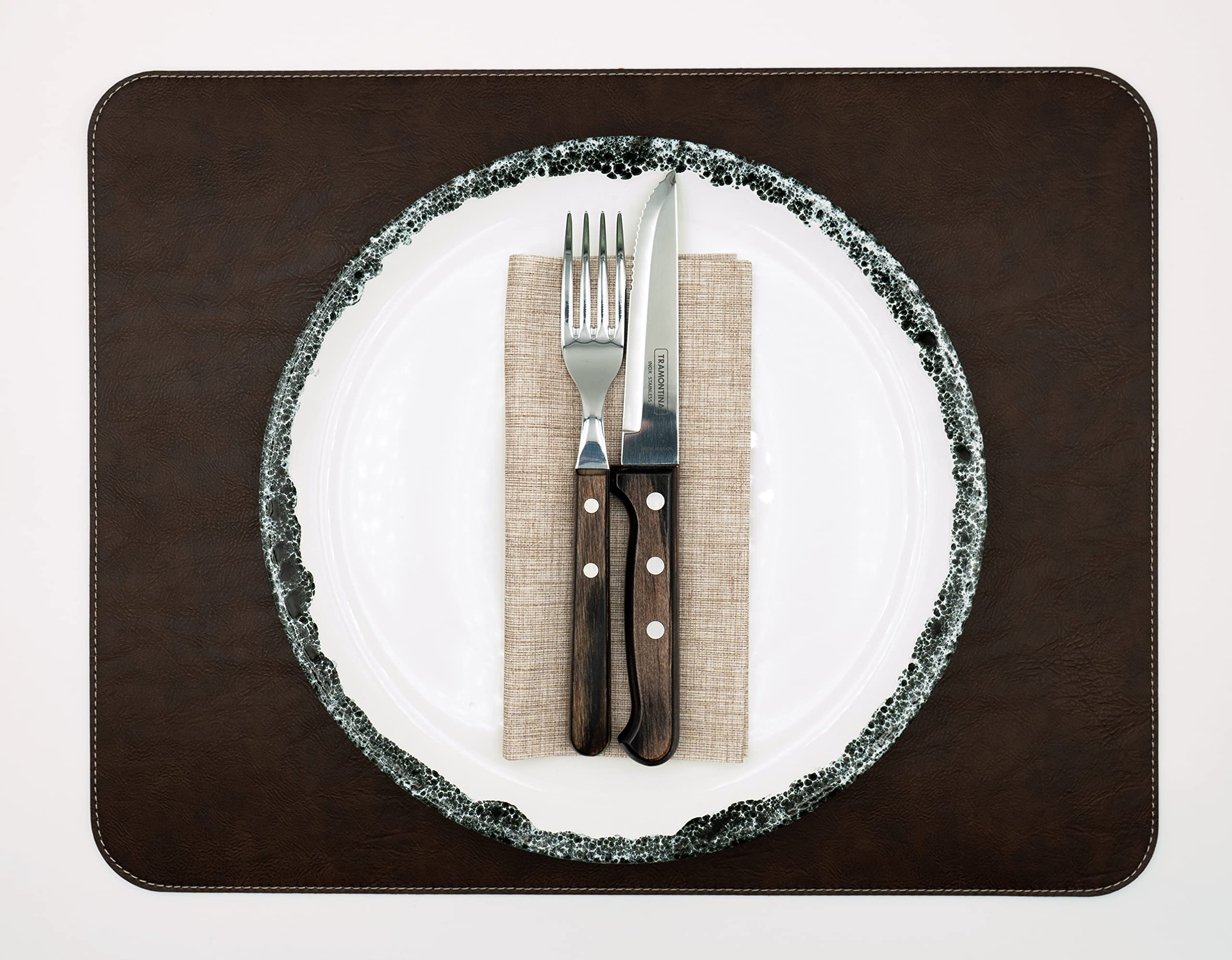Set di 6 tovagliette in pelle PU | vegano su entrambi i lati, impermeabile, lavabile, effetto pelle, 44 x 34 cm vintage (nero/barrice)