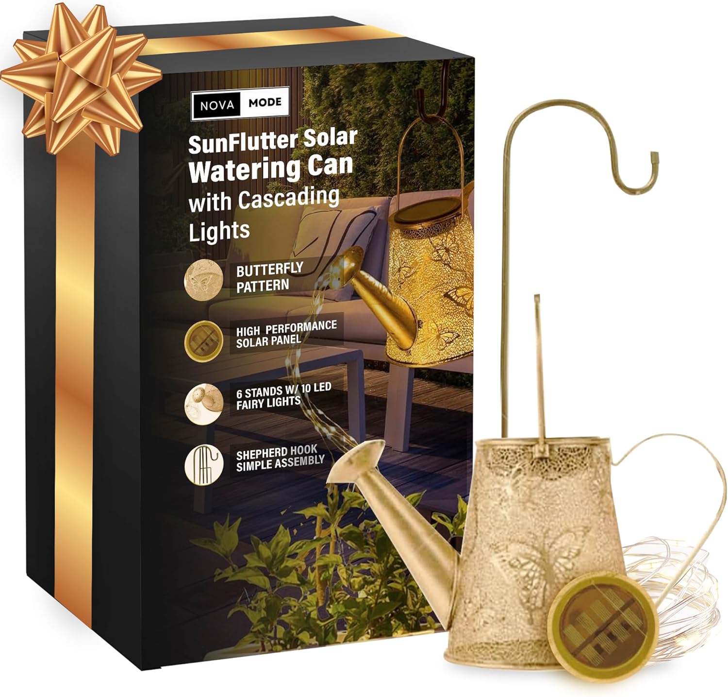 NovaMode Solar Watering Can with Lights, Solar Watering Can with