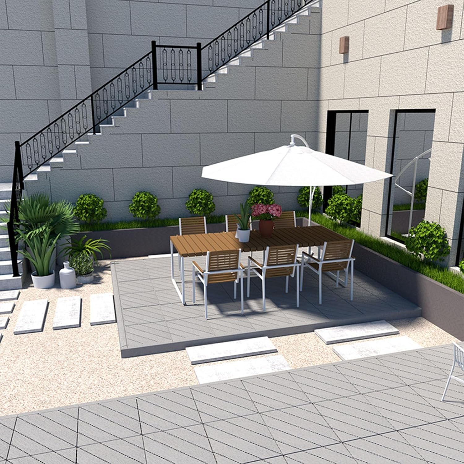 Dalles et lames de terrasse en composite, Carrelage de sol emboîtable for patio extérieur multicolore 11 pcs(Twill Gray)