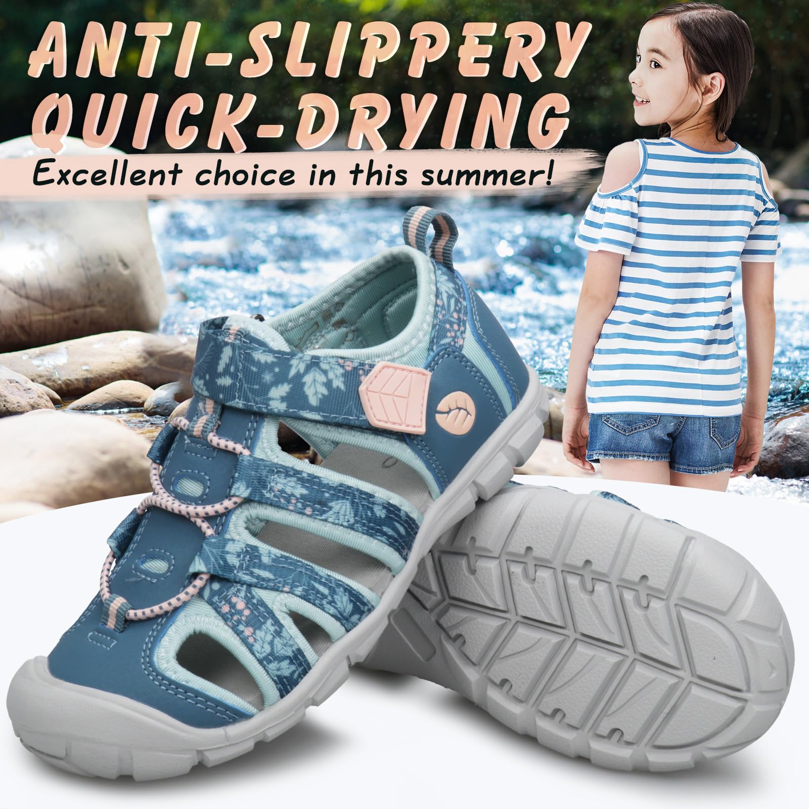 UOVO Sandalias cerradas para niños y niñas, zapatos ajustables de senderismo y senderismo para el verano, tallas 25 EU hasta 35 EU