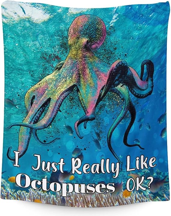 Mercuryelf Octopus Throw Blanket - Soft, Fuzzy & Warm - 50x60 Inches Flannel Blankets for Living Room, Sofa - Novelty Throws Gift for Teens
