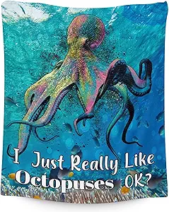 Mercuryelf Octopus Throw Blanket - Soft, Fuzzy & Warm - 50x60 Inches Flannel Blankets for Living Room, Sofa - Novelty Throws Gift for Teens