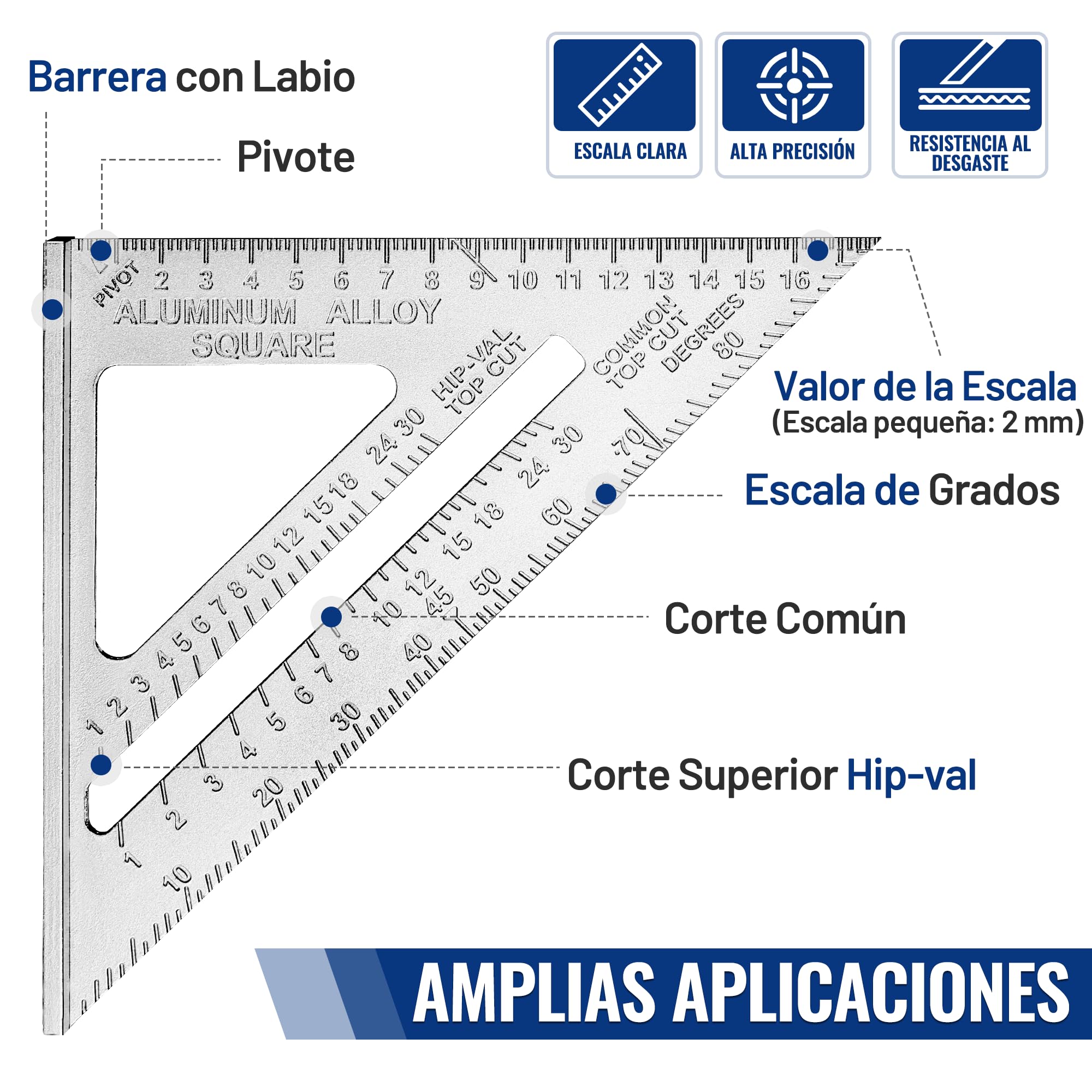 WORKPRO Escuadra Combinada Ajustable 300mm y Regla de Triángulo 180mm, 2 Piezas Escuadra de Carpintería en Métrica, Cuadrado de Combinación, Juego de Herramienta de Medición para Carpintería