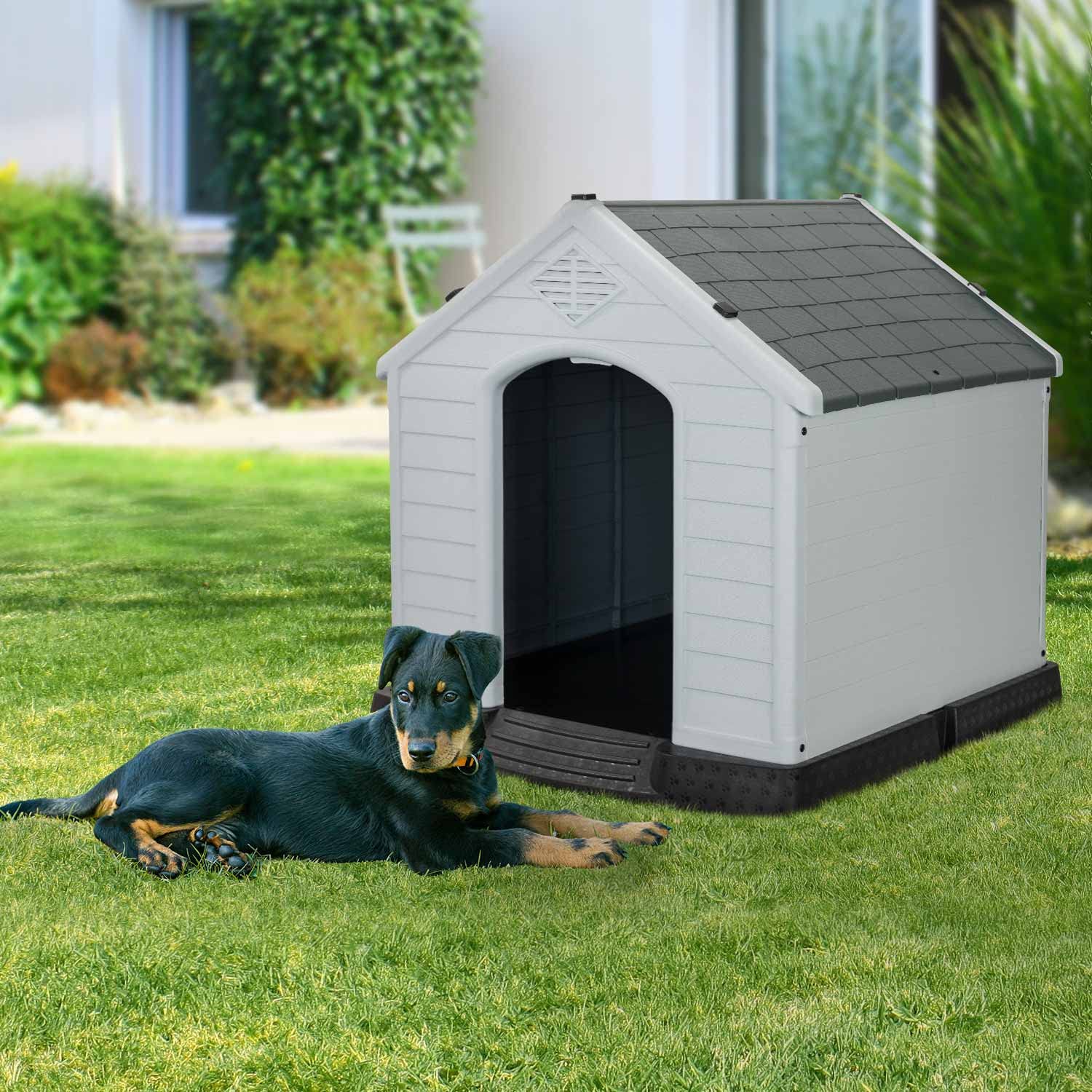 THINIA HOME Caseta para Perros Pequeños Dimensiones 66,5x73,6x71cm | Caseta de Plástico 100% Reciclable y Ecológico | Caseta Mascota Exterior e Interior