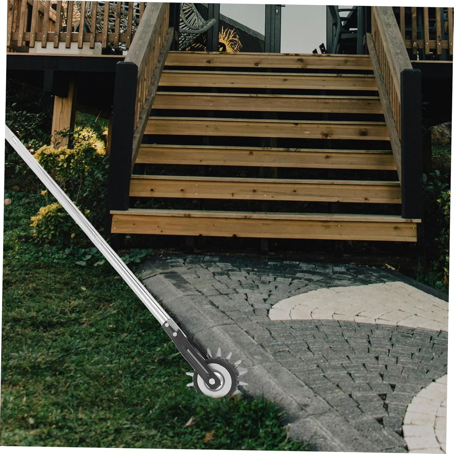 UPKOCH Manual Wheel Rotary Grass Edger Tool with Stainless Steel Handle for Lawn Care Sidewalk Edging and Garden Maintenance Versatile Detachable Design for Efficient Weed Removal