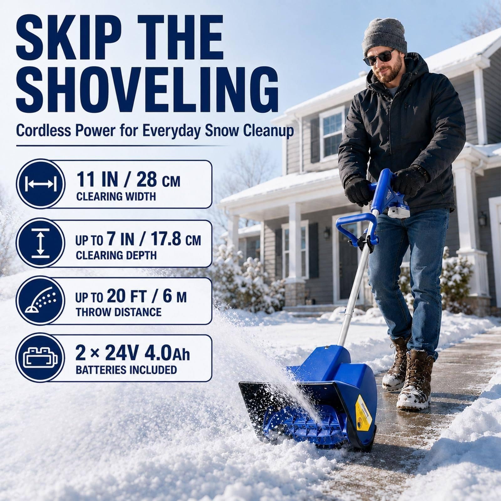 Pelle à neige sans fil, largeur 28 cm pour un déneigement efficace