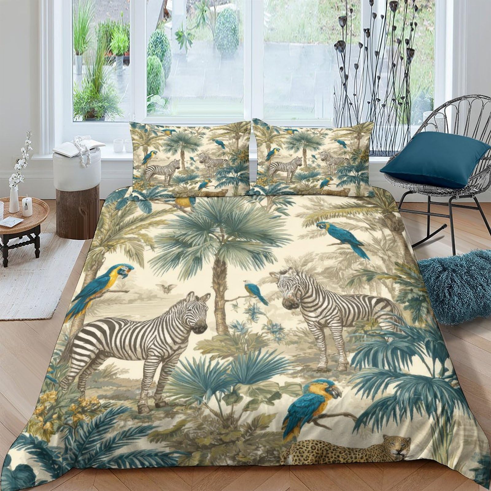 Ctjqhvkz Style-5 3D Printed Jungle Zebra Fitted Sheet Microfiber Soft Breathable Tropical Parrot Mattress Cover For Bedroom Decor Single（135X200cm）
