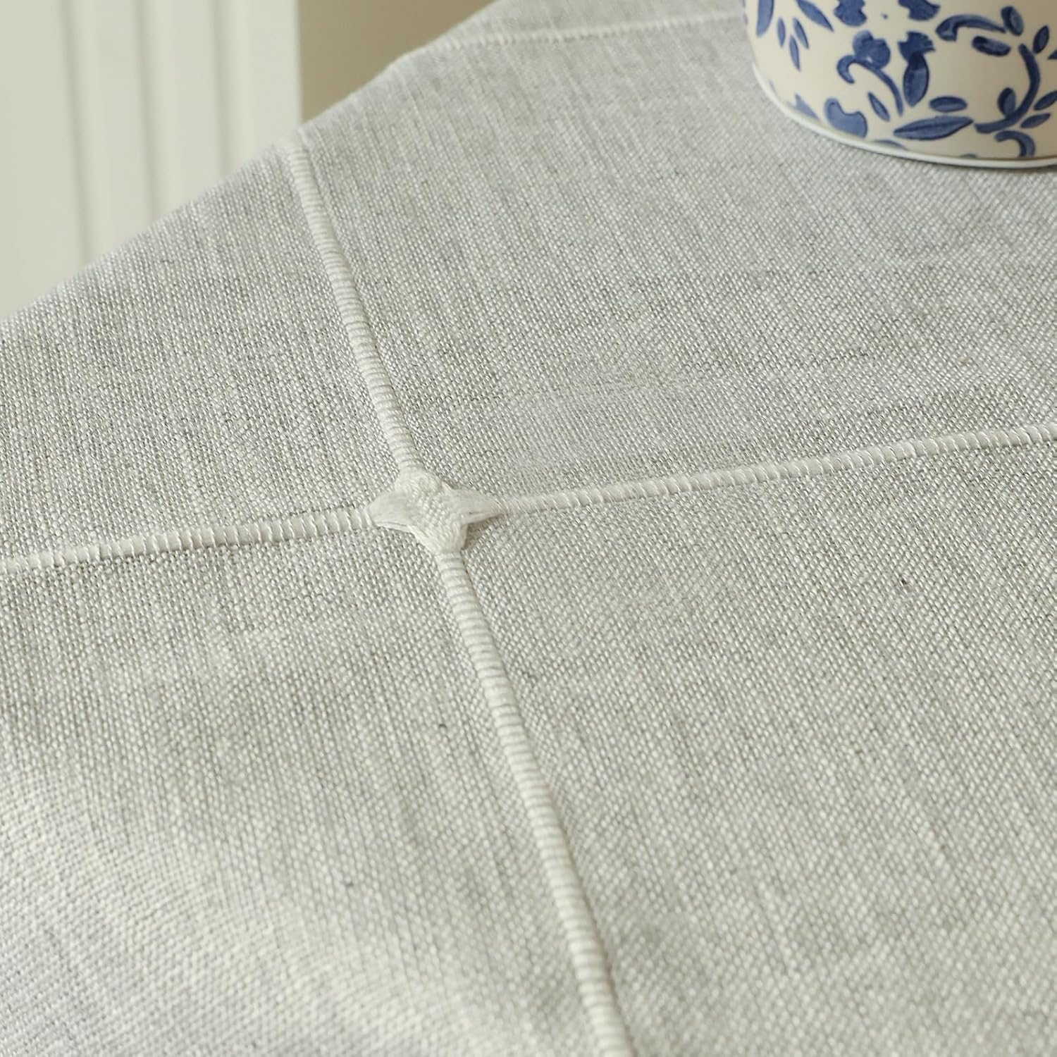 Nightstand Cover:Rustic Farmhouse Linen Gingham End Table Cover, Small Coffee Table Protector for Living Room & Bedroom, Machine Washable(Grey Plaid,35.4" L x 35.4" W)