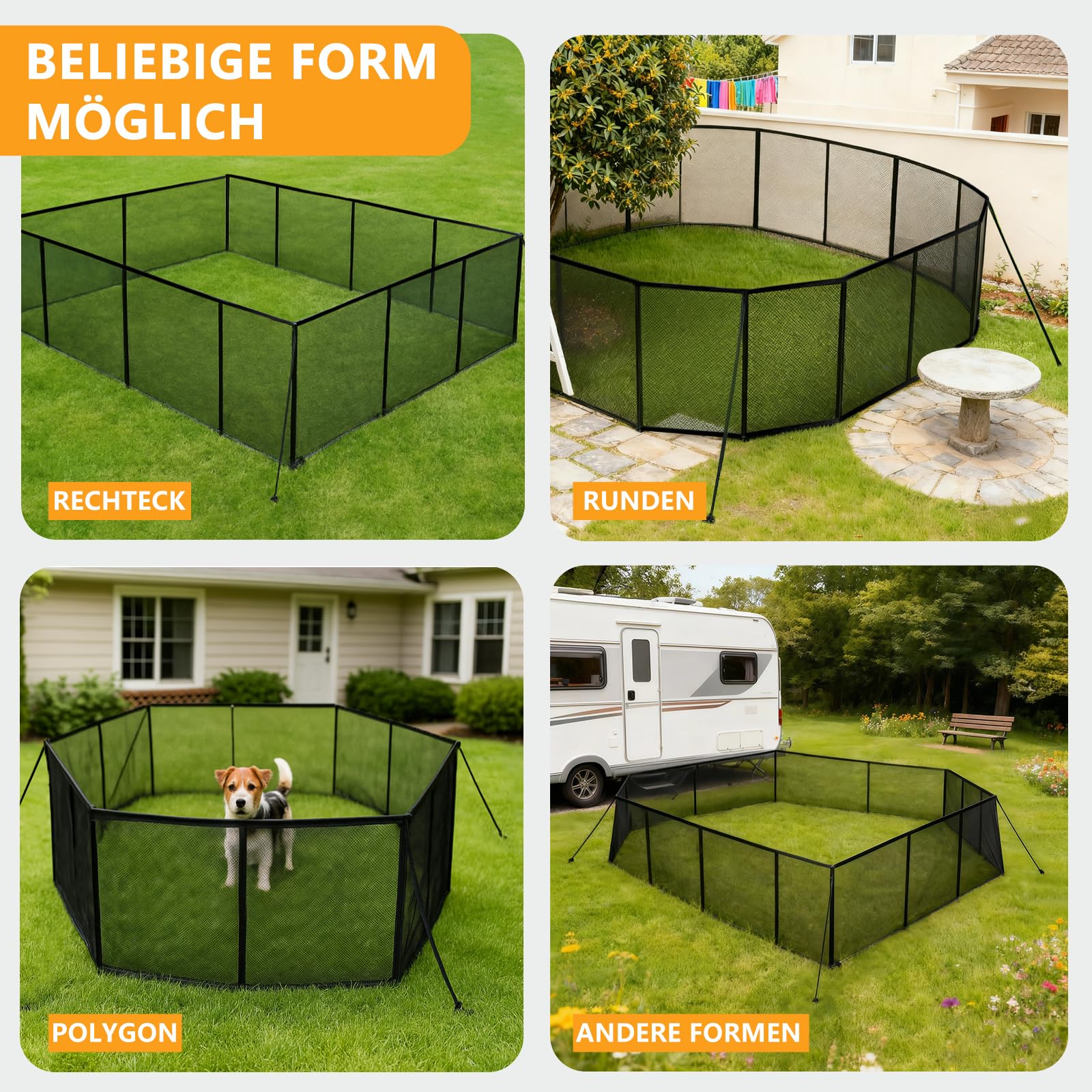 Hundezaun Camping– Mobiler Zaun Hund Tragbar, Mobiler Hundezaun Polyester, Campingzaun Hund, 12M Gesamt­Länge Hundeauslauf– Faltbar Zaun für Hunde Ideal für Camping, Garten und Andere Outdoor-Bereiche