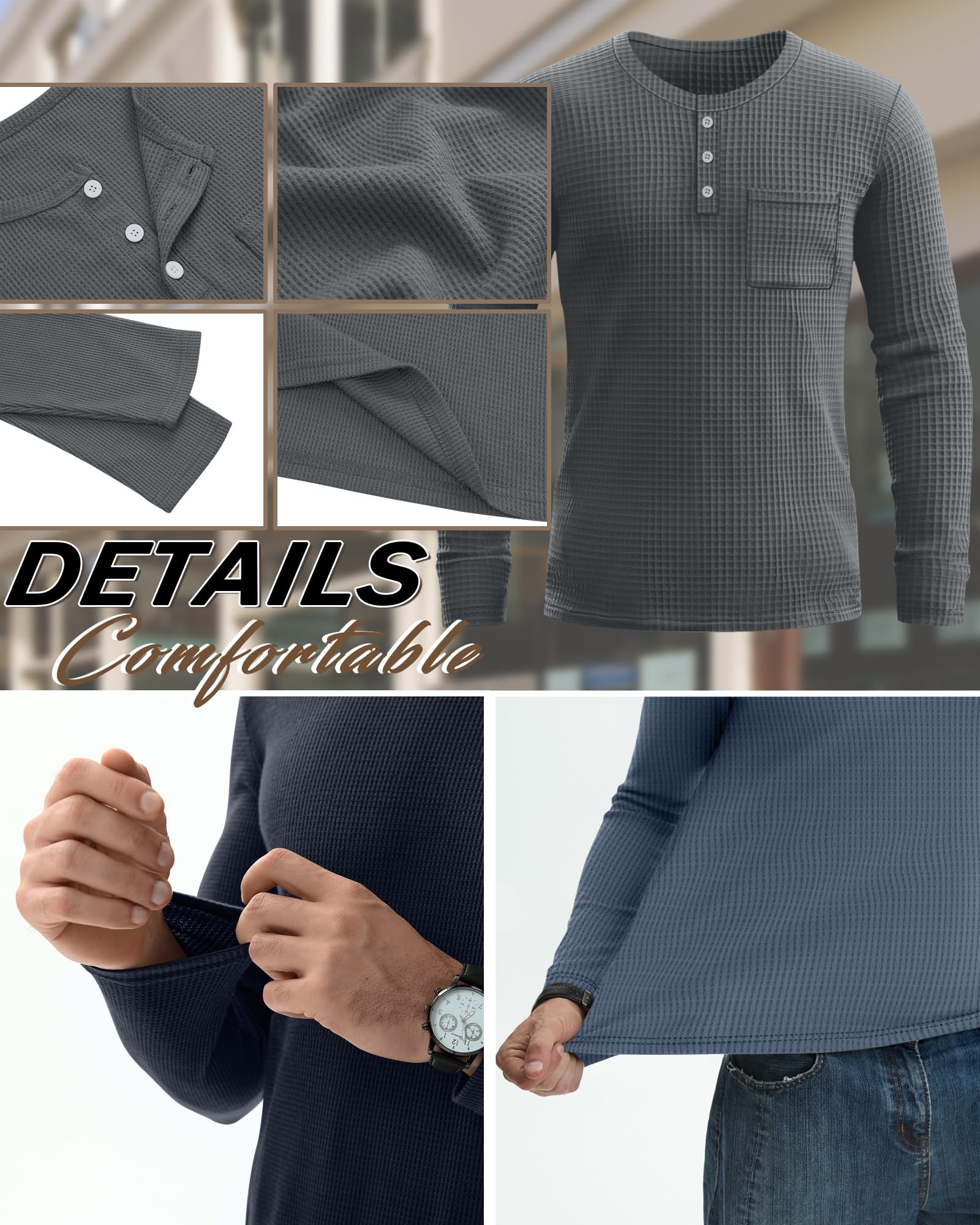 Pack de 3 Camisas Cuello Alto Acanaladas Hombre, Suéteres Livianos Manga Larga