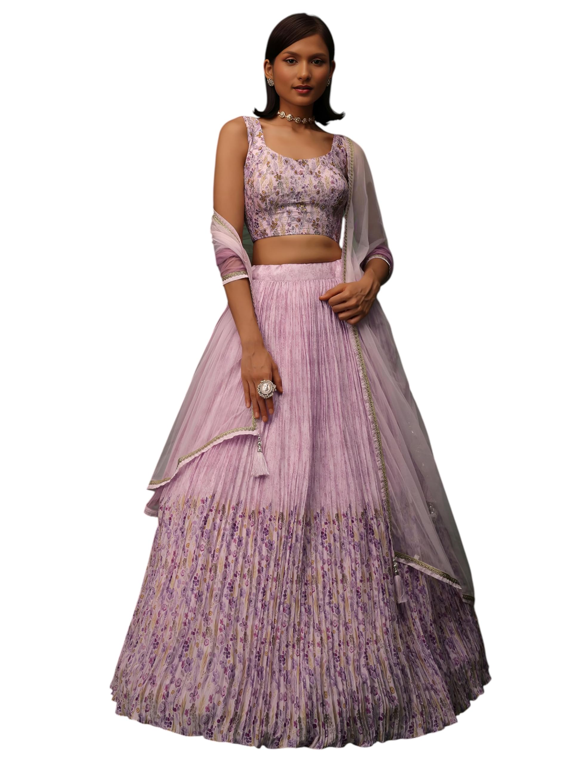 zeel clothing Digital Print Mirror Hand Work Georgette Lehenga Choli with Dupatta (5100-Pink-Wedding-Stylish-Lehenga-Choli; Free Size)-picture-21