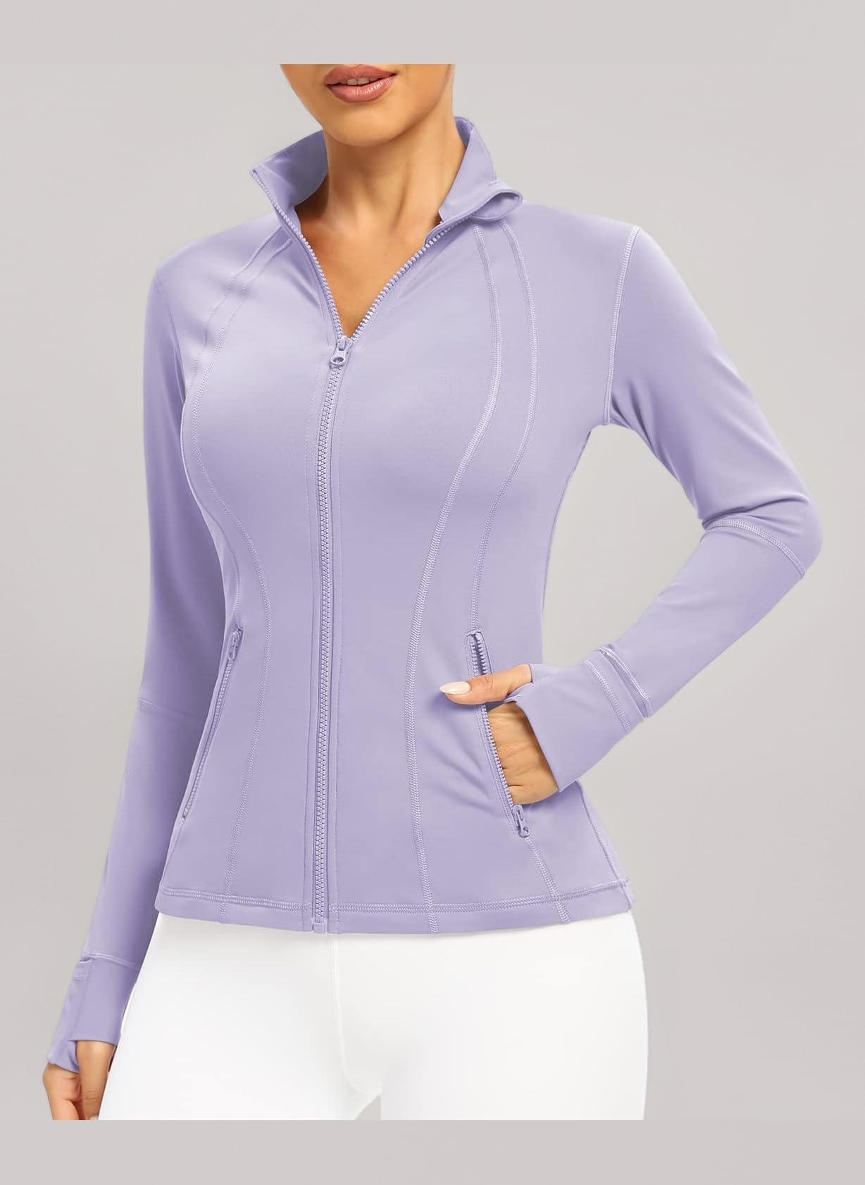 QUEENIEKE Women's Slim Fit Running Jackets - Long Sleeves Athletic Workout Gym Tops with Back Mesh Vent & Thumb Holes