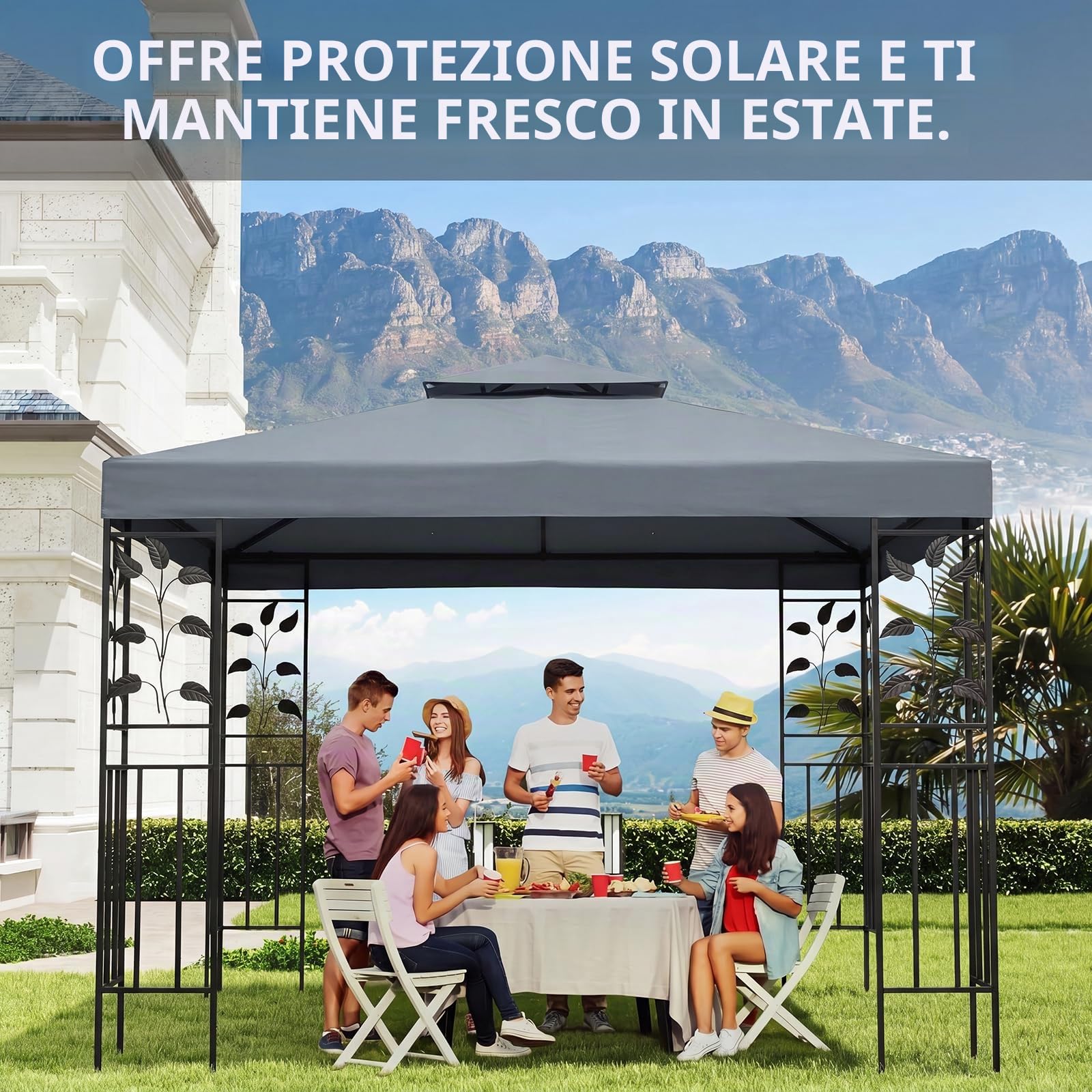 Telo di ricambio per gazebo 3x3, telo impermeabile, poliestere 300D | Telo di ricambio resistente per gazebo da giardino 3x3 m, poliestere 300D, resistente ai raggi UV, impermeabile