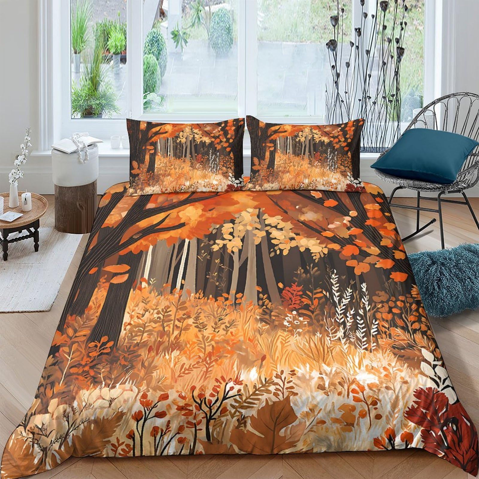 Ctjqhvkz Style-9 3D Printed Autumn Forest Fitted Sheet Microfiber Soft Breathable Woodland Path Mattress Cover For Bedroom Decor Single（135X200cm）
