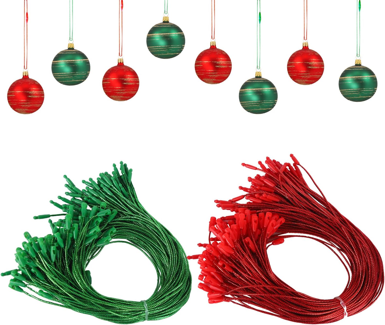 Christmas Ornament Hangers Ropes with Snap Lock 200pcs Christmas Red Green Hanging Ropes Hang Tag Polyester Ropes Fasteners Hanging Rope for Christmas Tree Decorations Price Tag, Bookmarks…