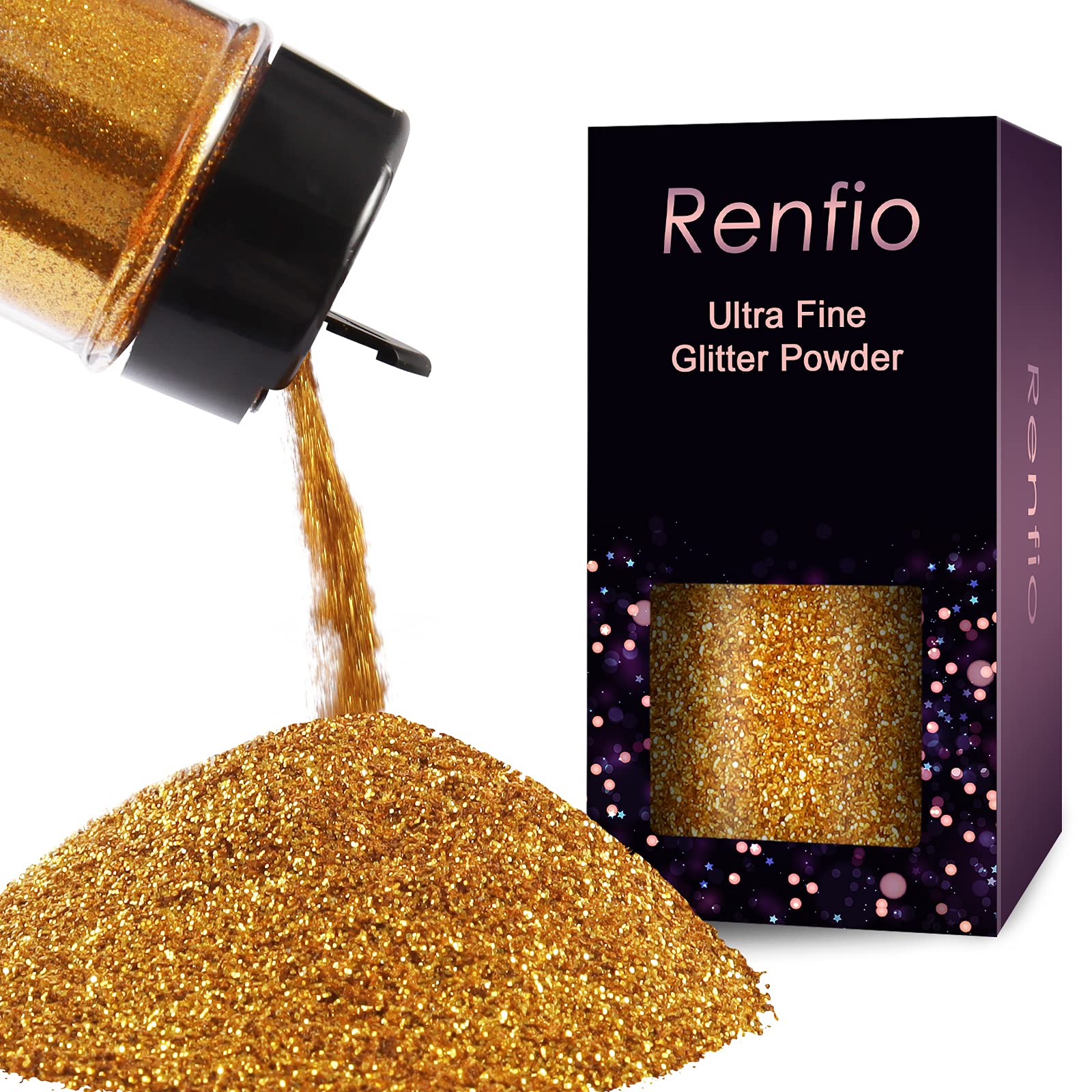 Renfio Ultra Fine Glitter Powder Metallic Resin Glitter 2.11 Oz (60g) PET Flakes Crafts Sequins 1/128" 0.008" 0.2mm Epoxy Chips Flakes for Tumblers