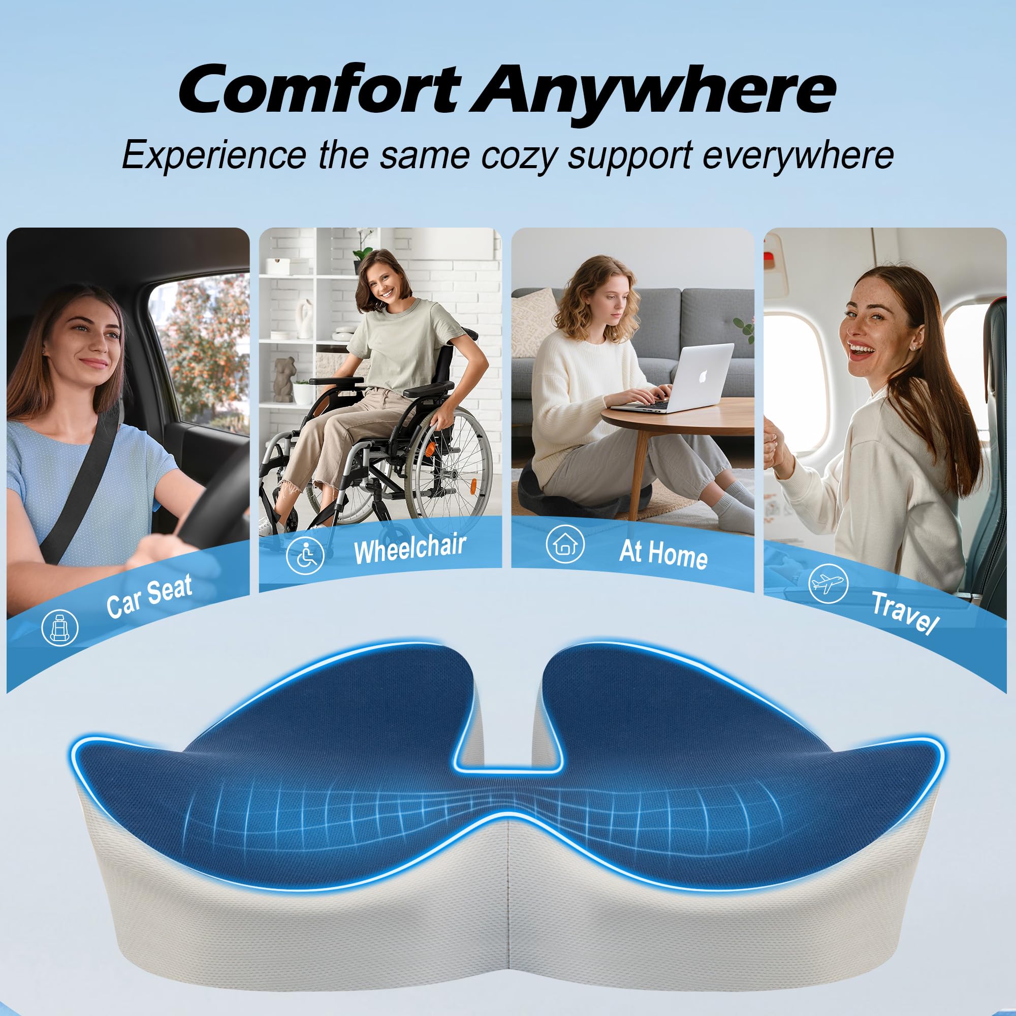 Lofty Aim Cuscino per sedia da ufficio: cuscino ergonomico in memory foam, cuscino per alleviare il dolore al coccige, sciatica, cuscino da scrivania per sedia da ufficio, seggiolino auto, aereo
