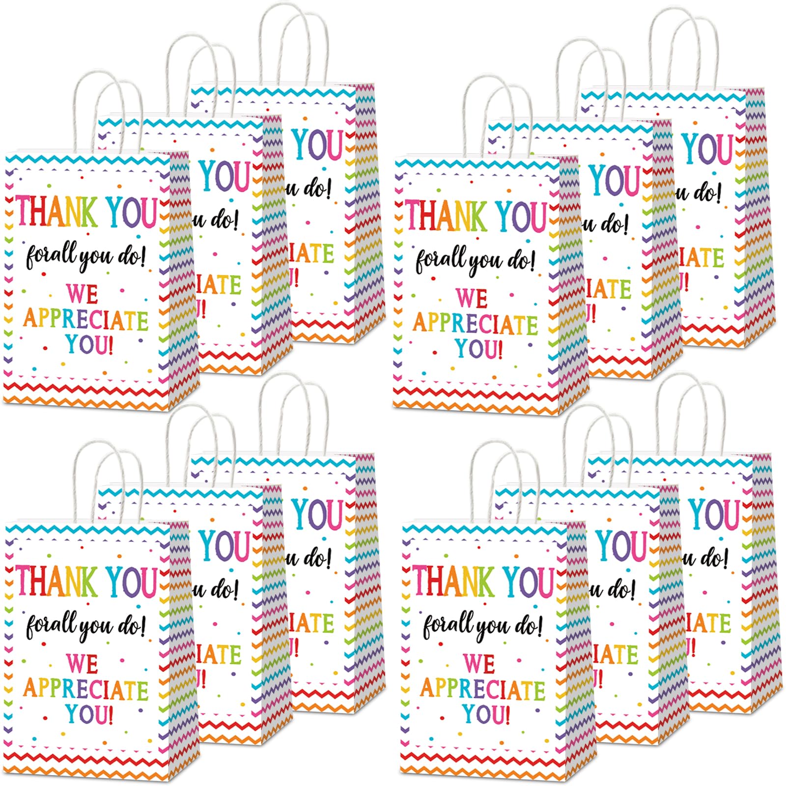 CHUNNIN 12 Pcs We Appreciate You Paper Gift Bags Thank You for All You Do Goodie Bag Be Thankful to Teacher Doctor Staff Treat Bag Decoration for Thank You Party Favors Supplies 8.26 x 4.7 x 3.14inch