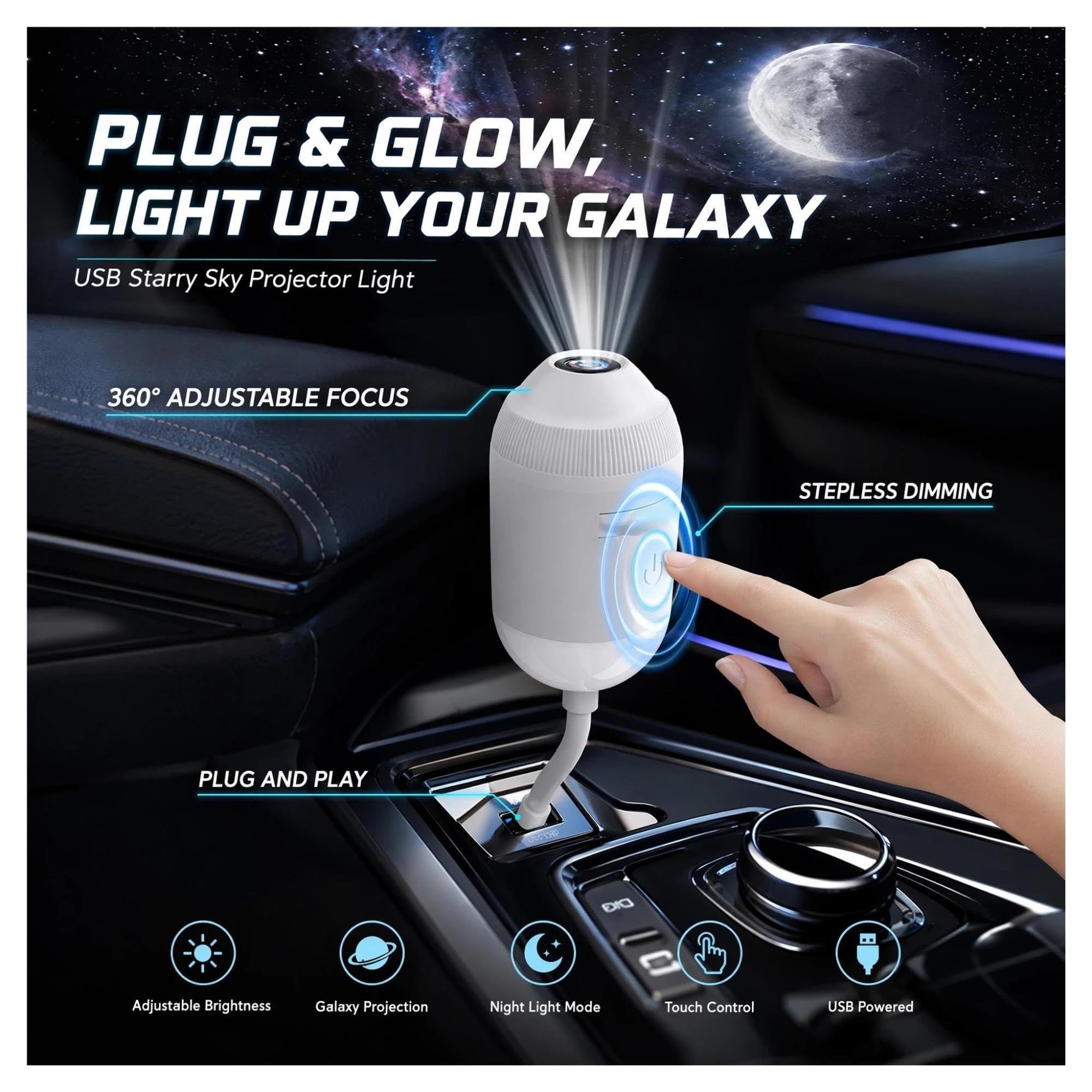 Luz Nocturna Control Táctil, Proyector Estrellas Flexible USB 24 En 1