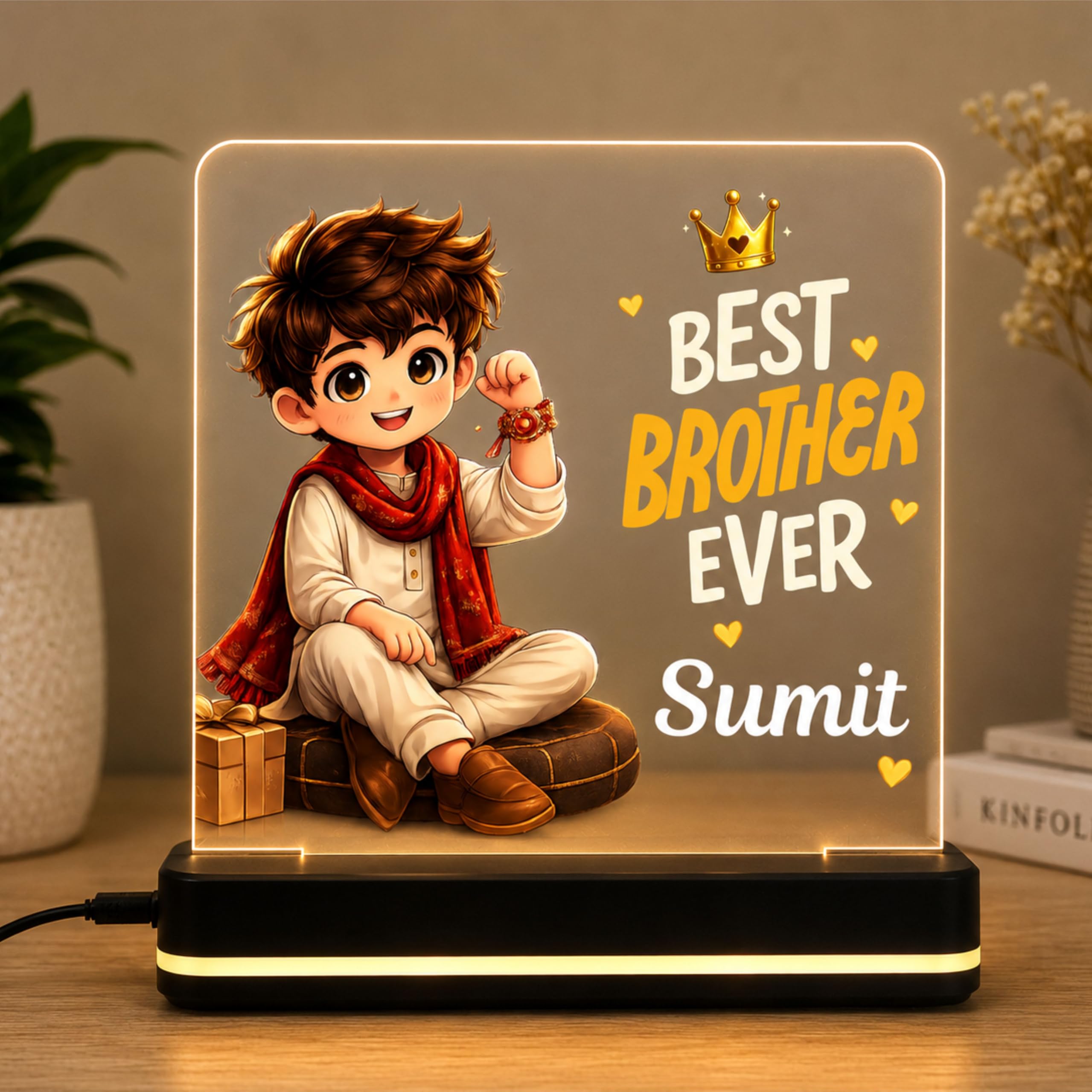 Personalized Best Brother Ever LED Night Lamp with Custom Name | Rakhi Gift for Brother | Raksha Bandhan Gift | USB Powered Acrylic Table Lamp | Birthday Gift | 6 x 6 Inch-image-42