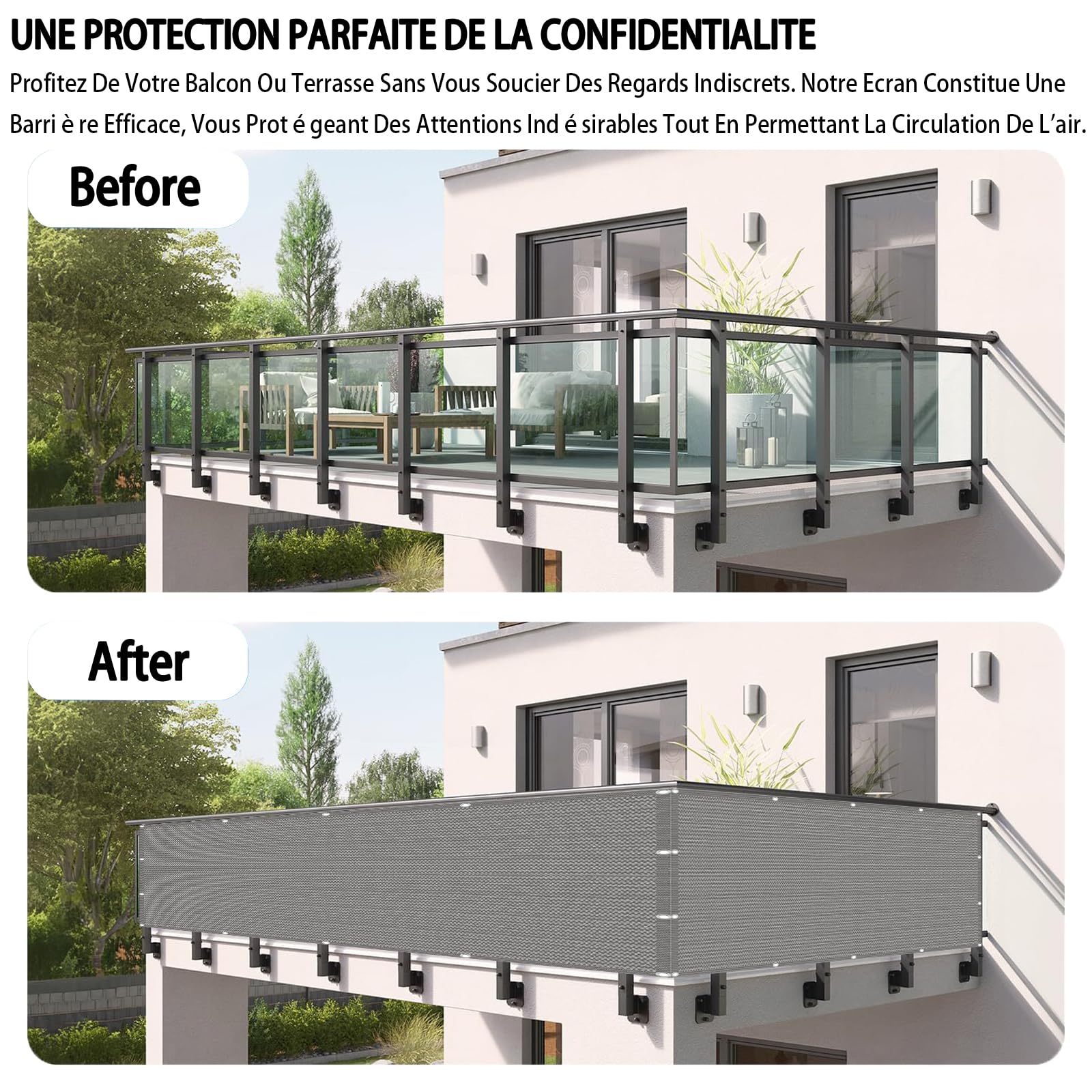 Ogrodzenie Ogrodowe 145 x 300 cm Hdpe, Ochrona Przed Słońcem I Oddychalność, Ochrona Przed Wiatrem I Promieniowaniem Uv, Osłona Zacieniająca Na Balkon Na Werandę, Szary