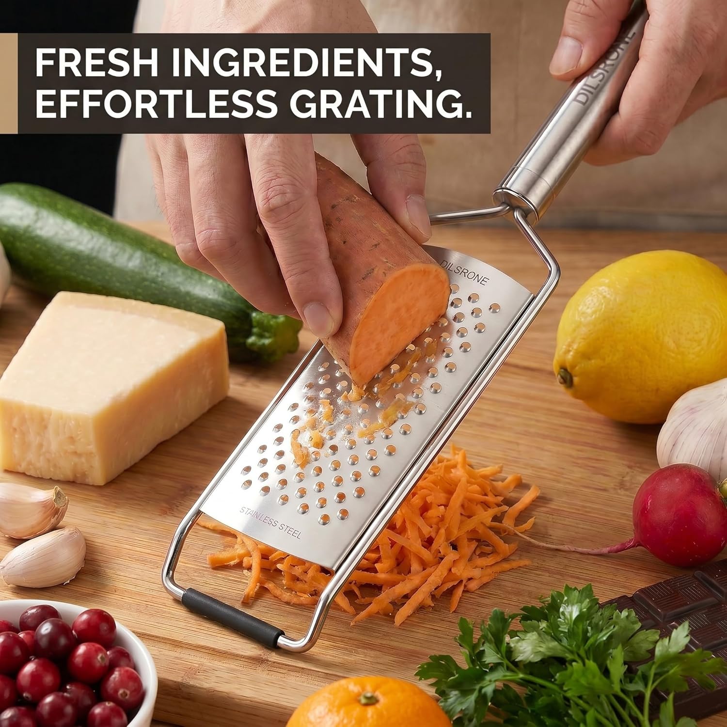 304 Stainless Steel Manual Grater Zester 3-Piece Set, Multi-Purpose Shredder for Cheese, Ginger, Garlic, Nutmeg, Chocolate, Fruits & Vegetables, Dishwasher Safe (3-Piece Set)