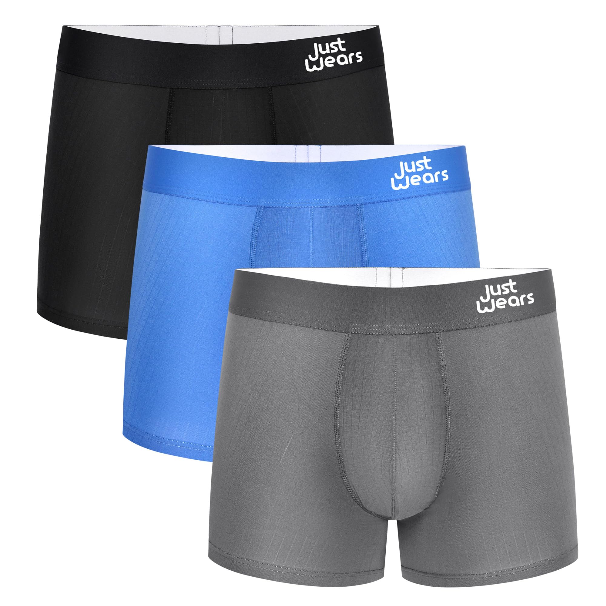 JustWears Everyday Mens Trunks, 3 Pack | Breathable Anti-Chafe Underwear with Moisture-Wicking MicroModal Air Cool Fabric | Ergonomic Support | Seamless Sustainable Boxers for Men | Pants Gift