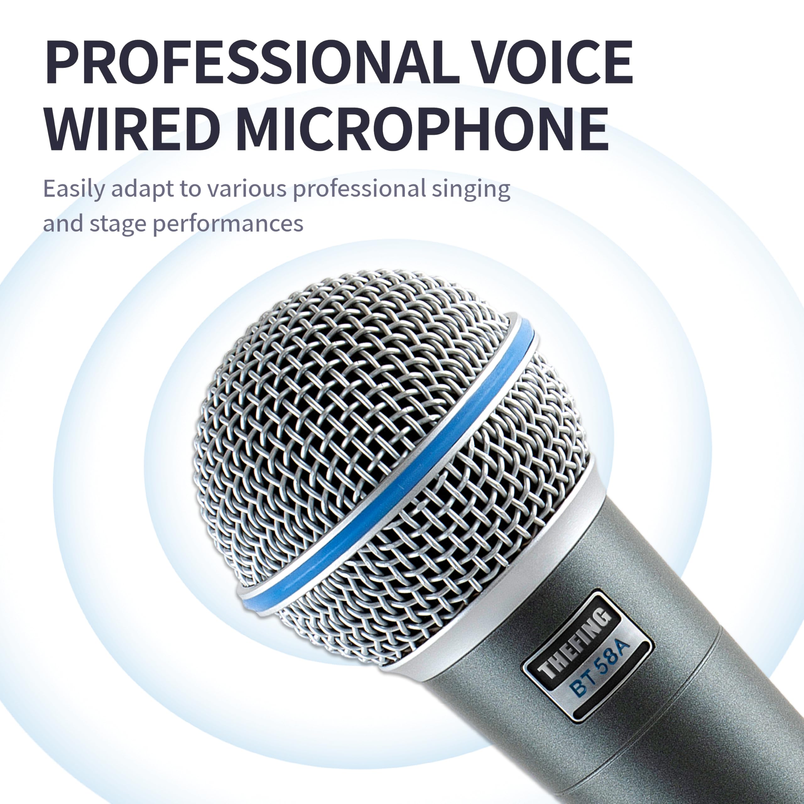 BT - Micrófono vocal supercardioide dinámico con cable 58A, incluye cable de audio XLR de 16 pies y adaptador de soporte, para cantar en escenario, estudio, mezclador, altavoz y karaoke,